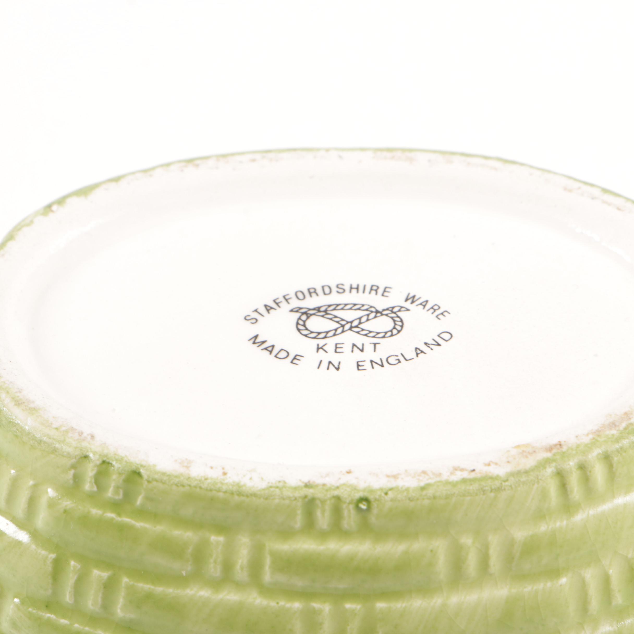 Staffordshire Ware Ceramic Hen on Nest Dish with Filled Basket and Farm Animals