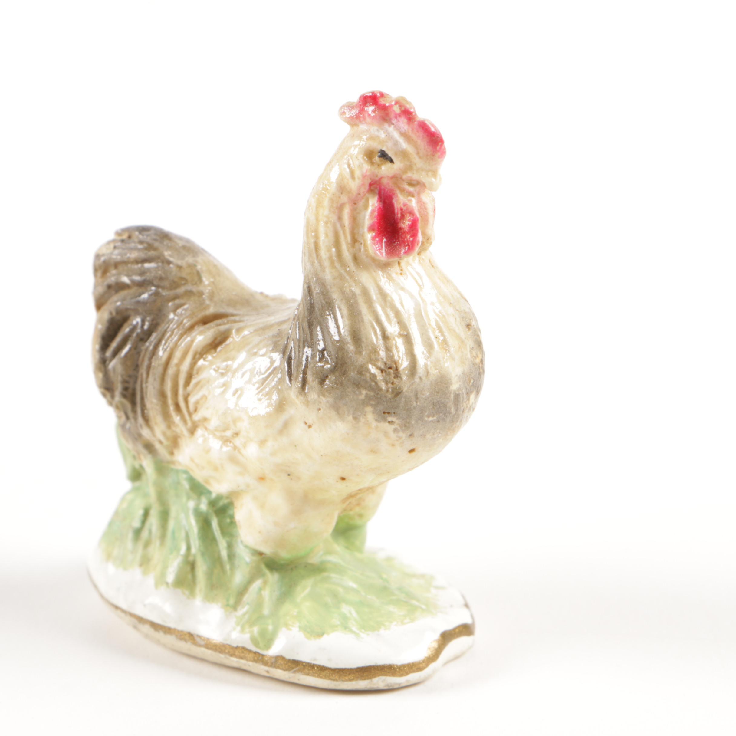 Staffordshire Ware Ceramic Hen on Nest Dish with Filled Basket and Farm Animals