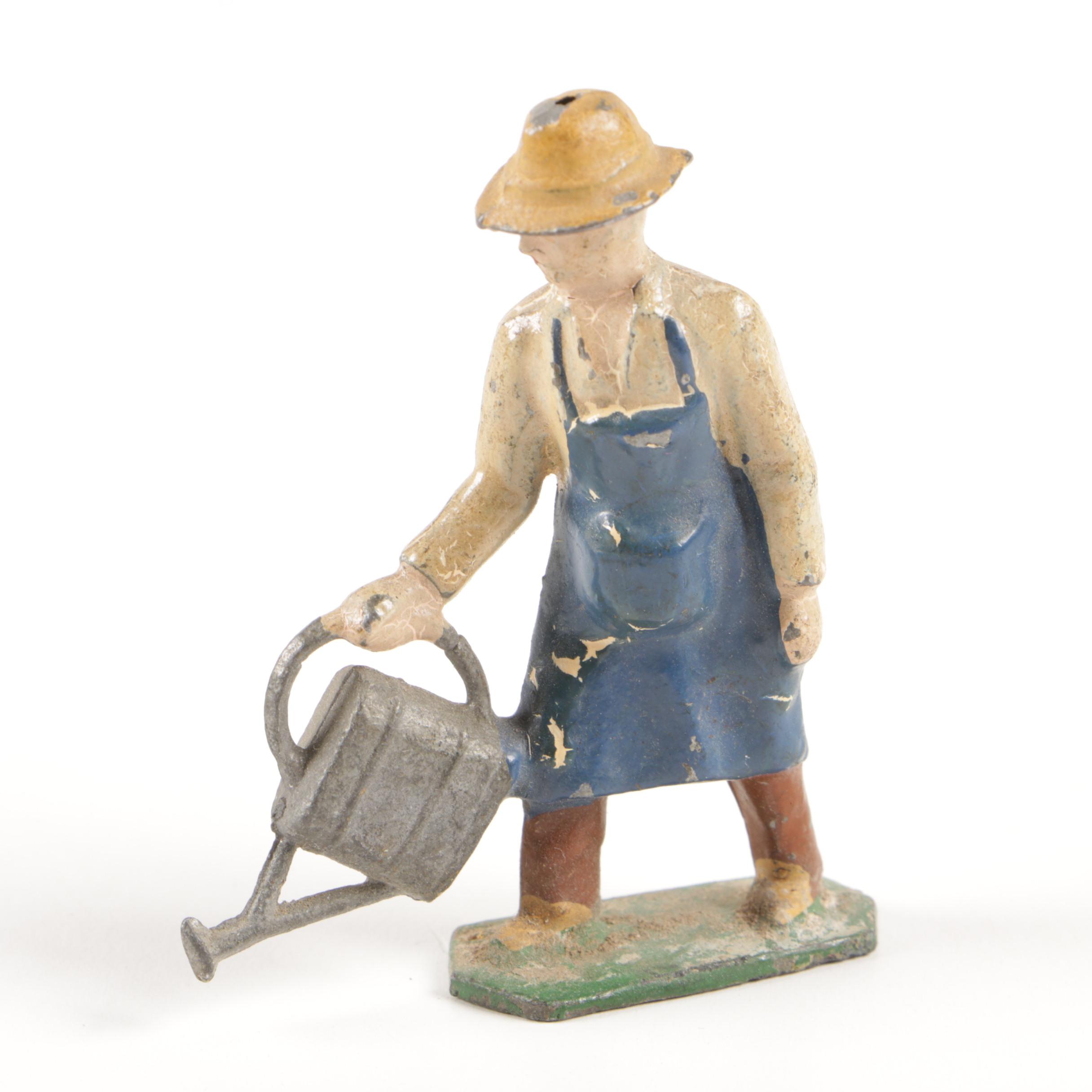 Staffordshire Ware Ceramic Hen on Nest Dish with Filled Basket and Farm Animals