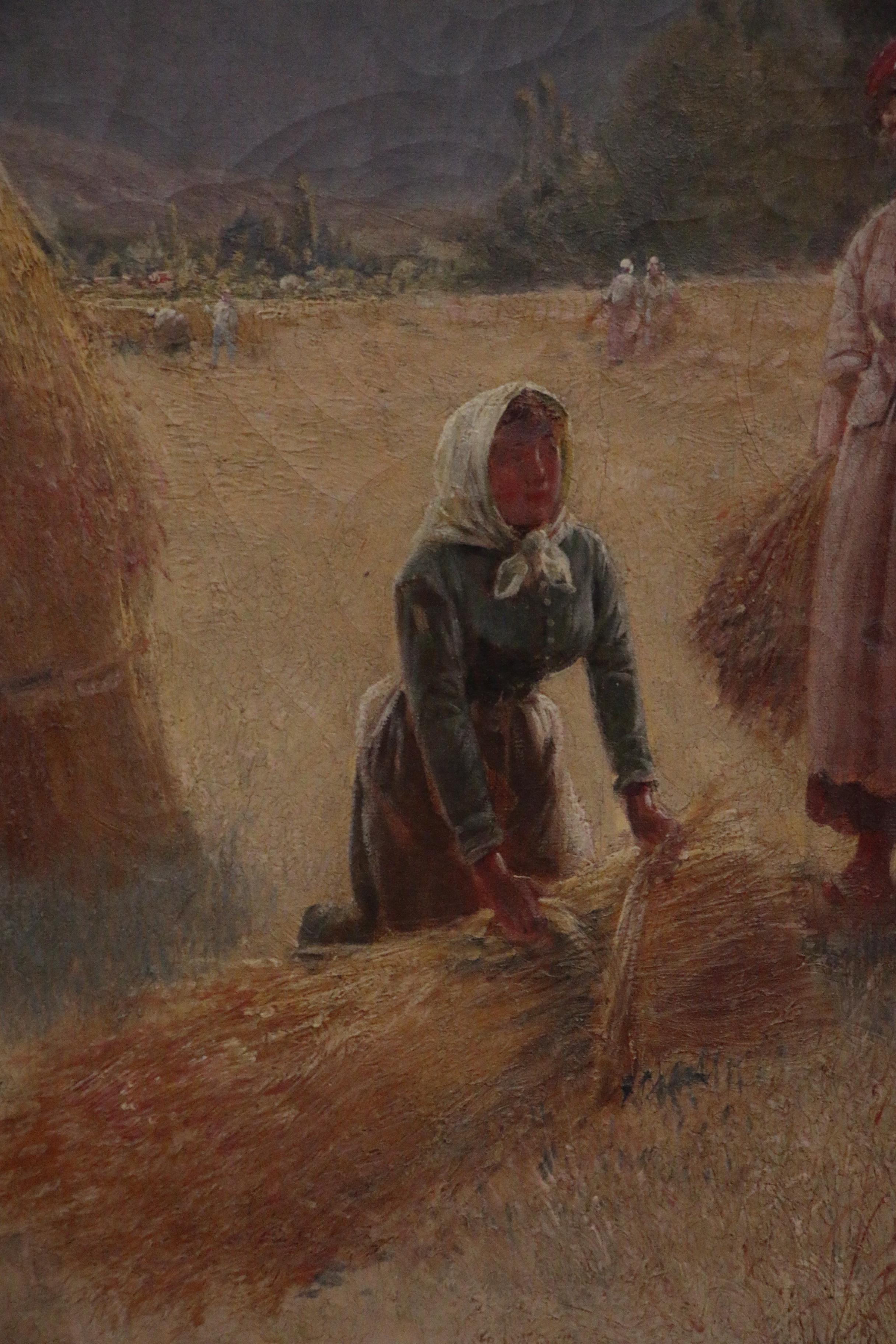 Oil Painting of Women Working in Field, Early 20th Century