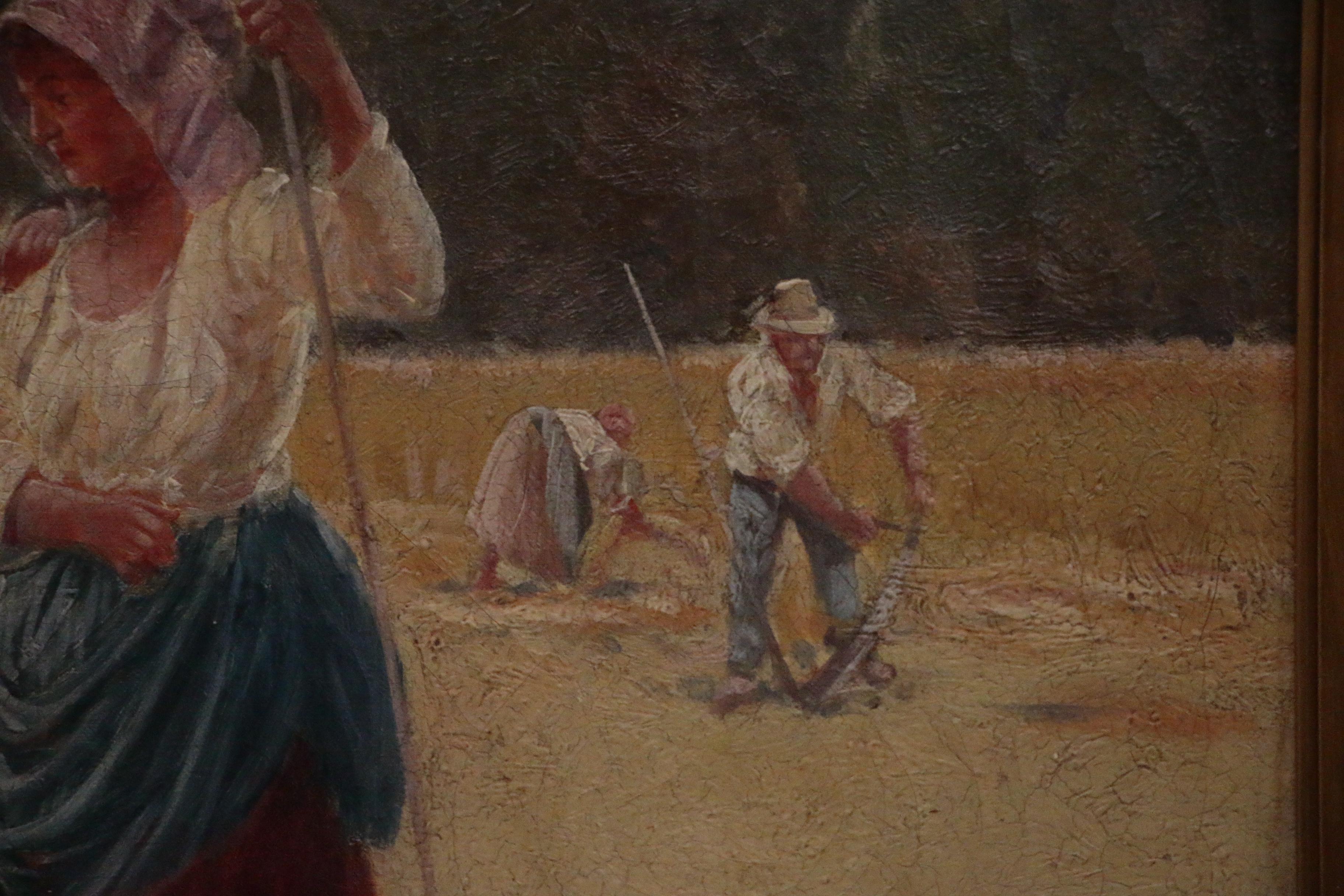 Oil Painting of Women Working in Field, Early 20th Century