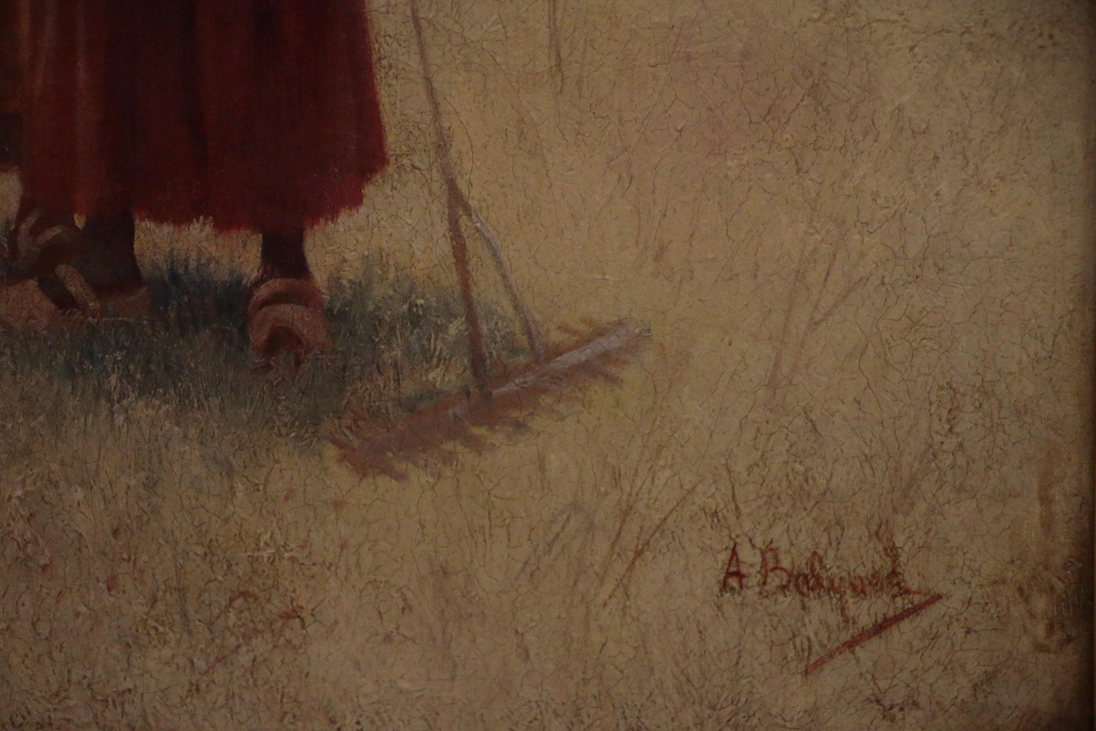 Oil Painting of Women Working in Field, Early 20th Century