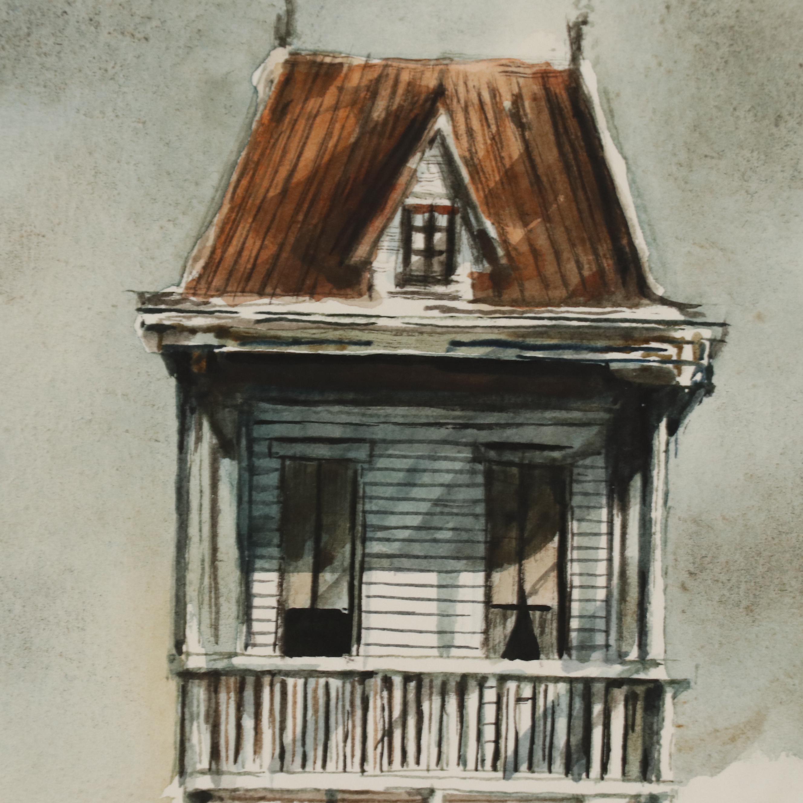 Robert Fabe Watercolor Painting of Beach House