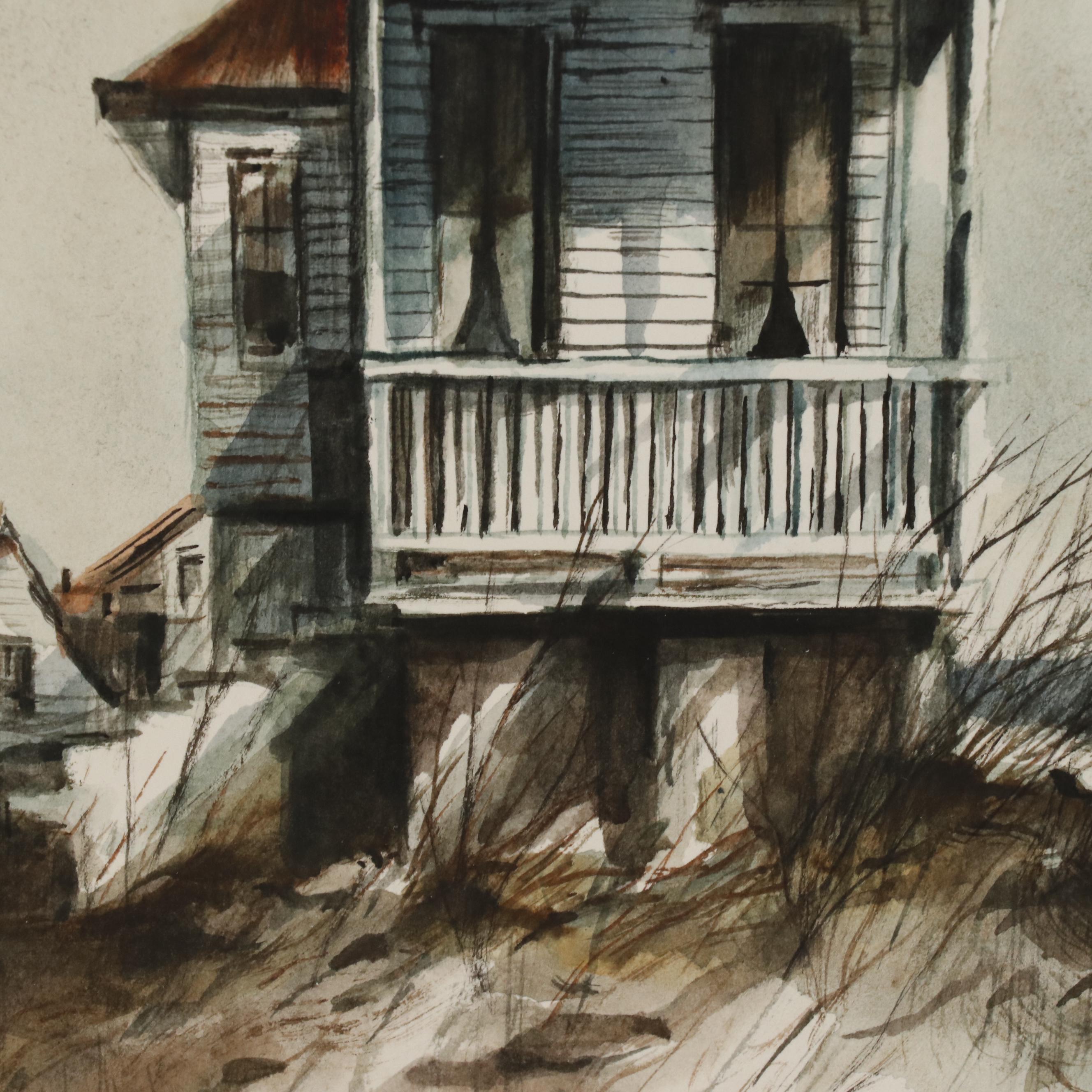 Robert Fabe Watercolor Painting of Beach House