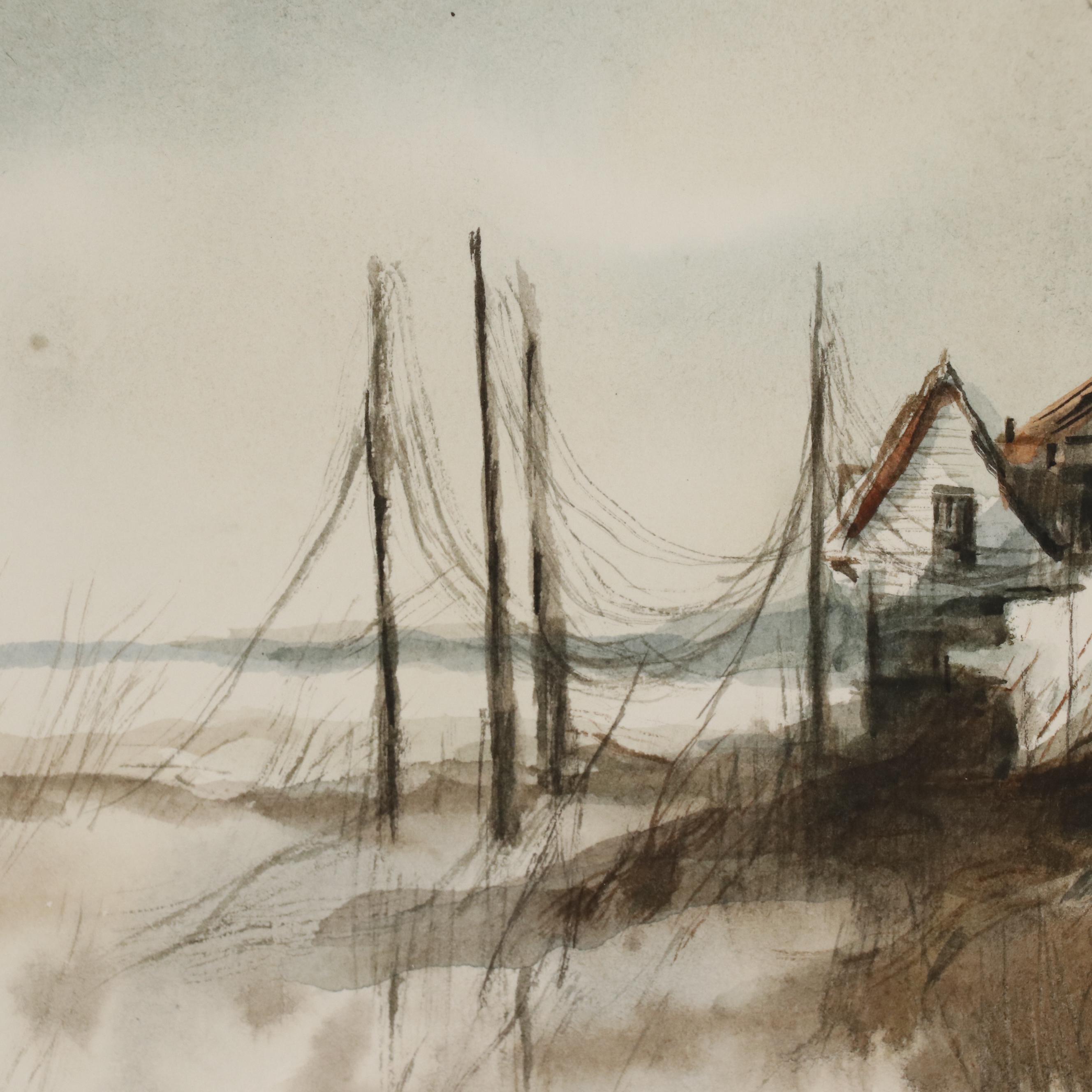 Robert Fabe Watercolor Painting of Beach House