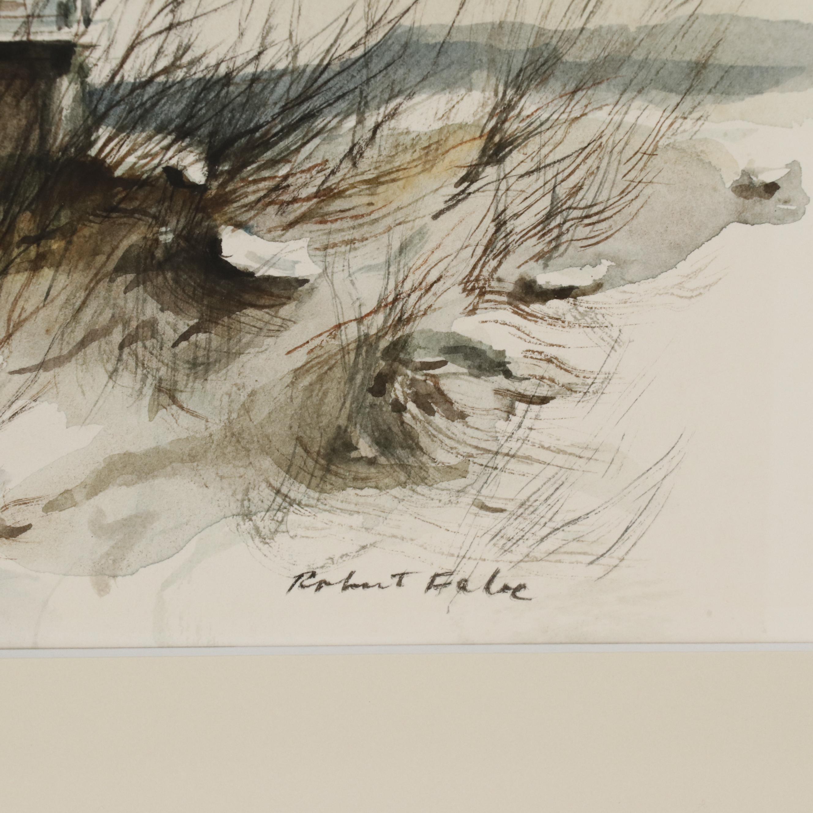 Robert Fabe Watercolor Painting of Beach House