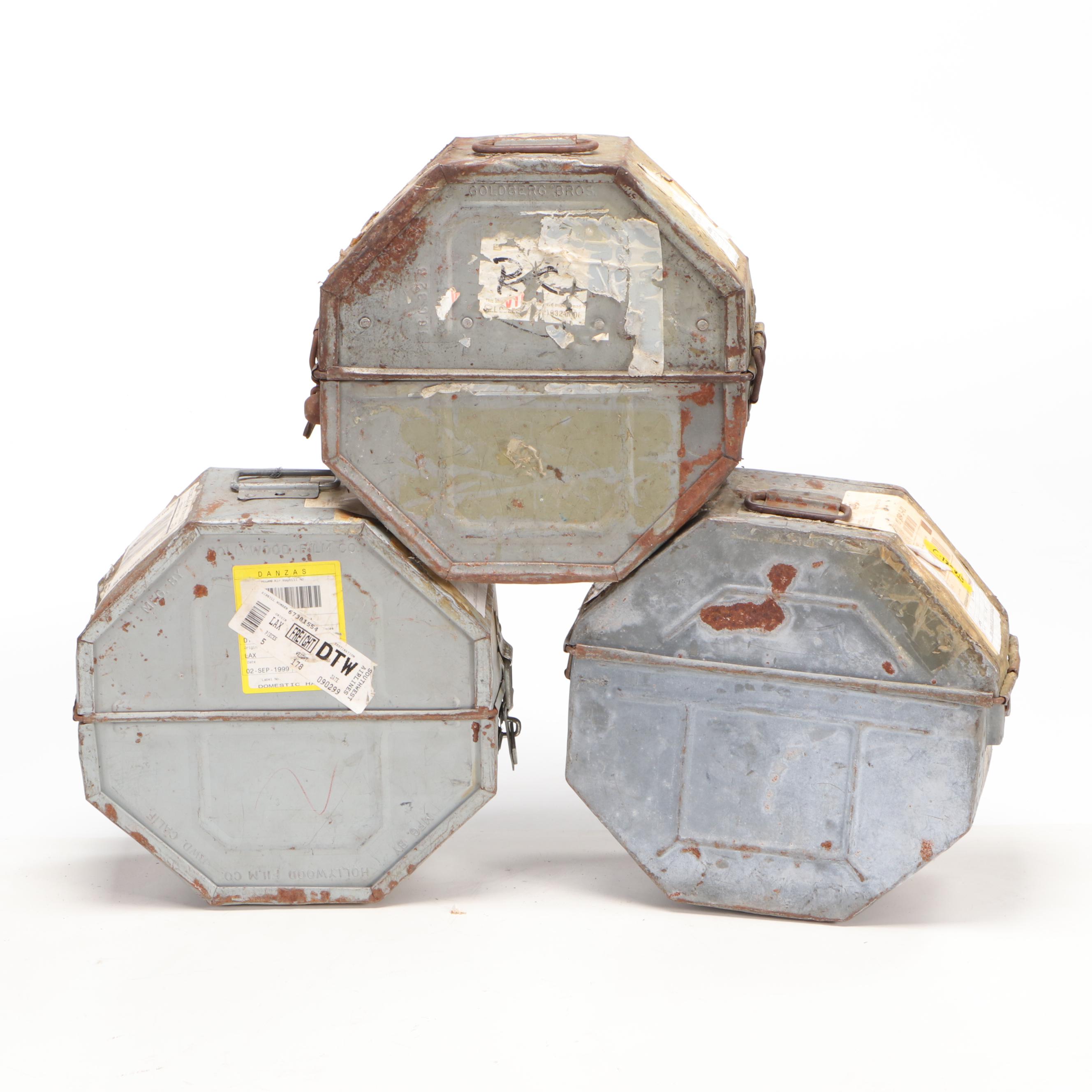 Three Hollywood Film Company Reel Cases, Mid-20th Century