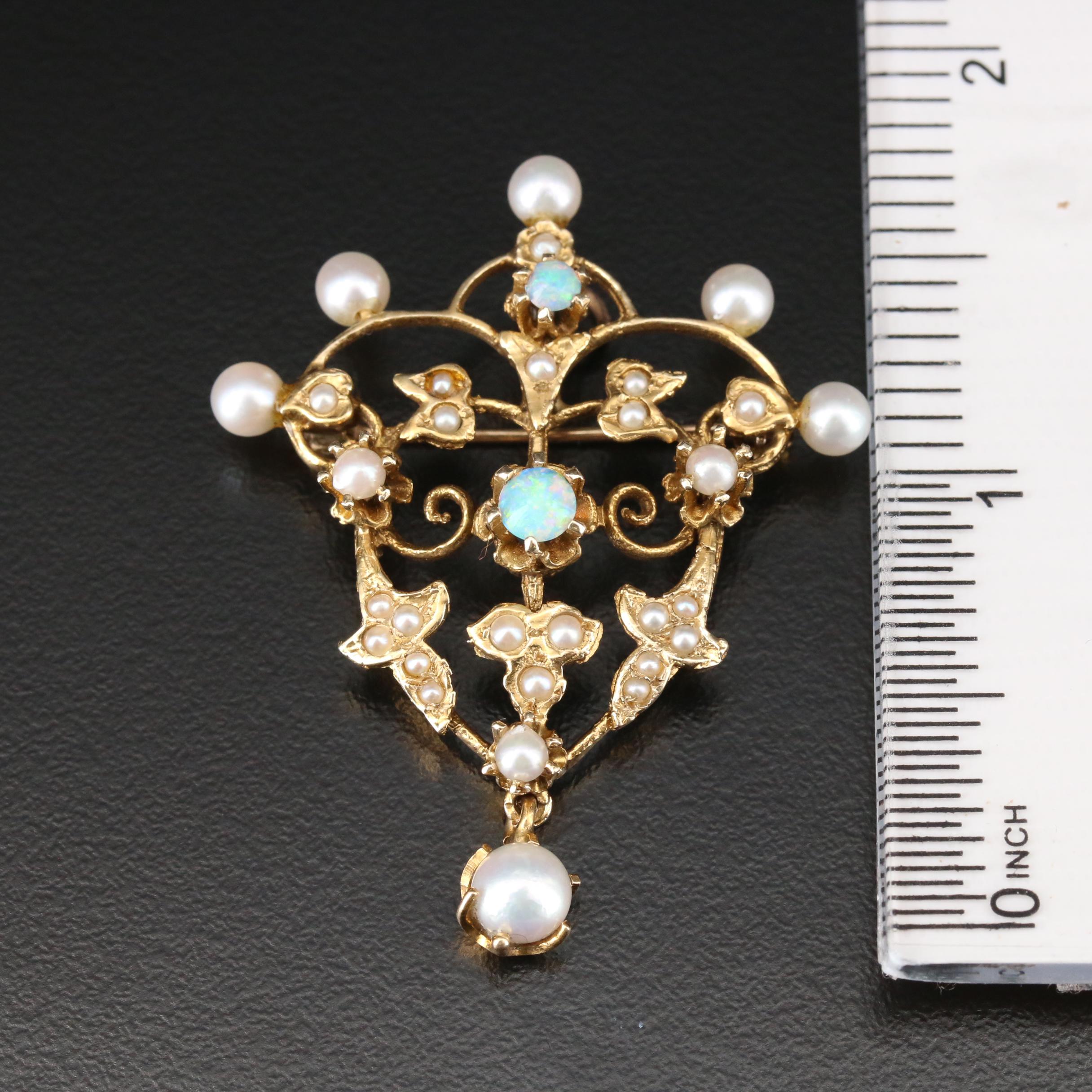 Vintage 14K Gold Opal and Pearl Converter Brooch