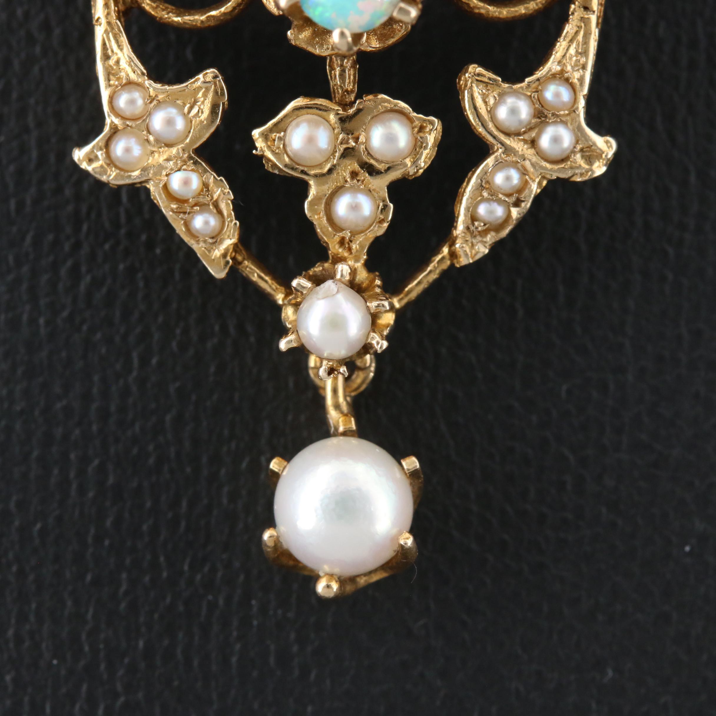 Vintage 14K Gold Opal and Pearl Converter Brooch