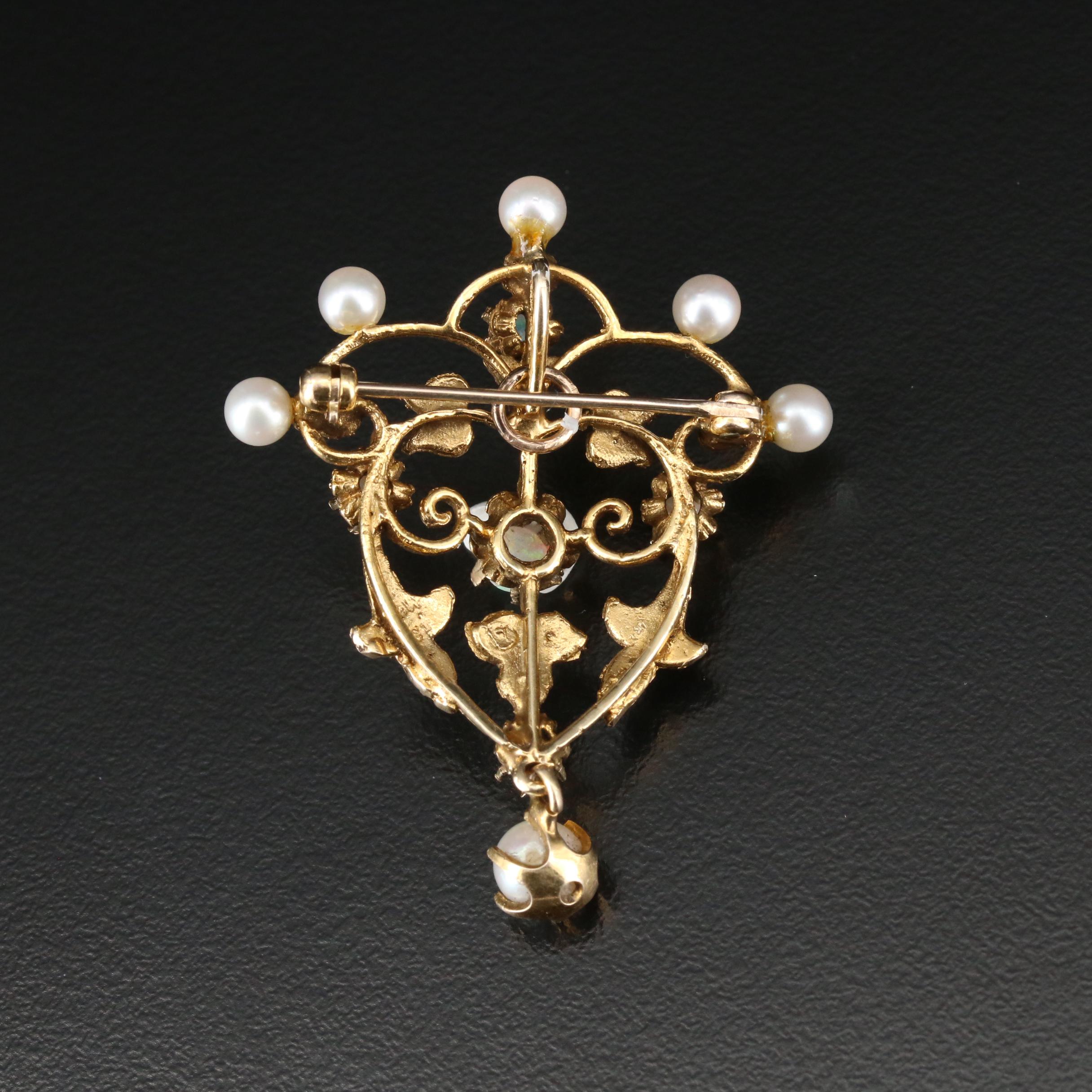 Vintage 14K Gold Opal and Pearl Converter Brooch
