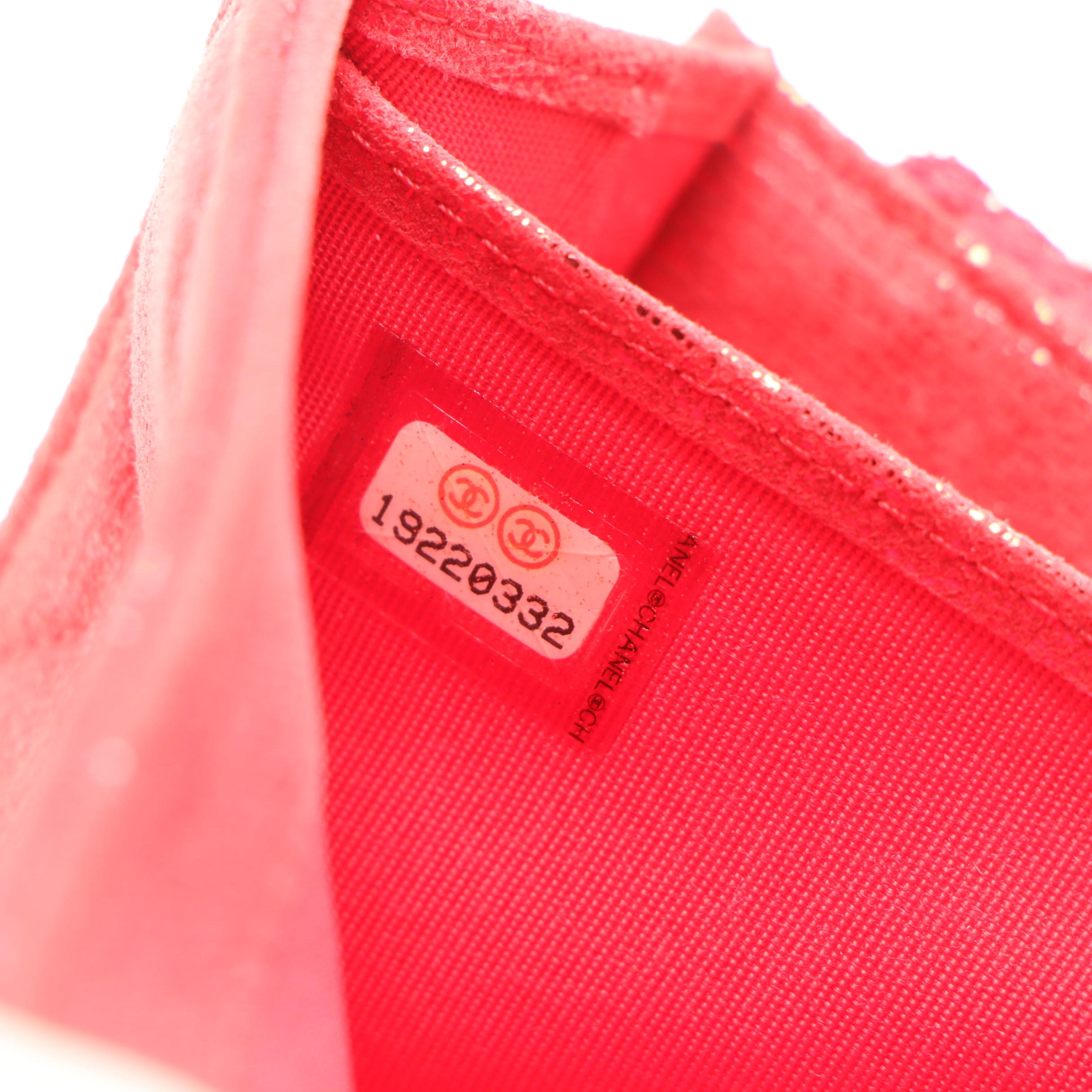 Chanel Red Metallic Quilted Suede CC Gusset Long Flap Wallet