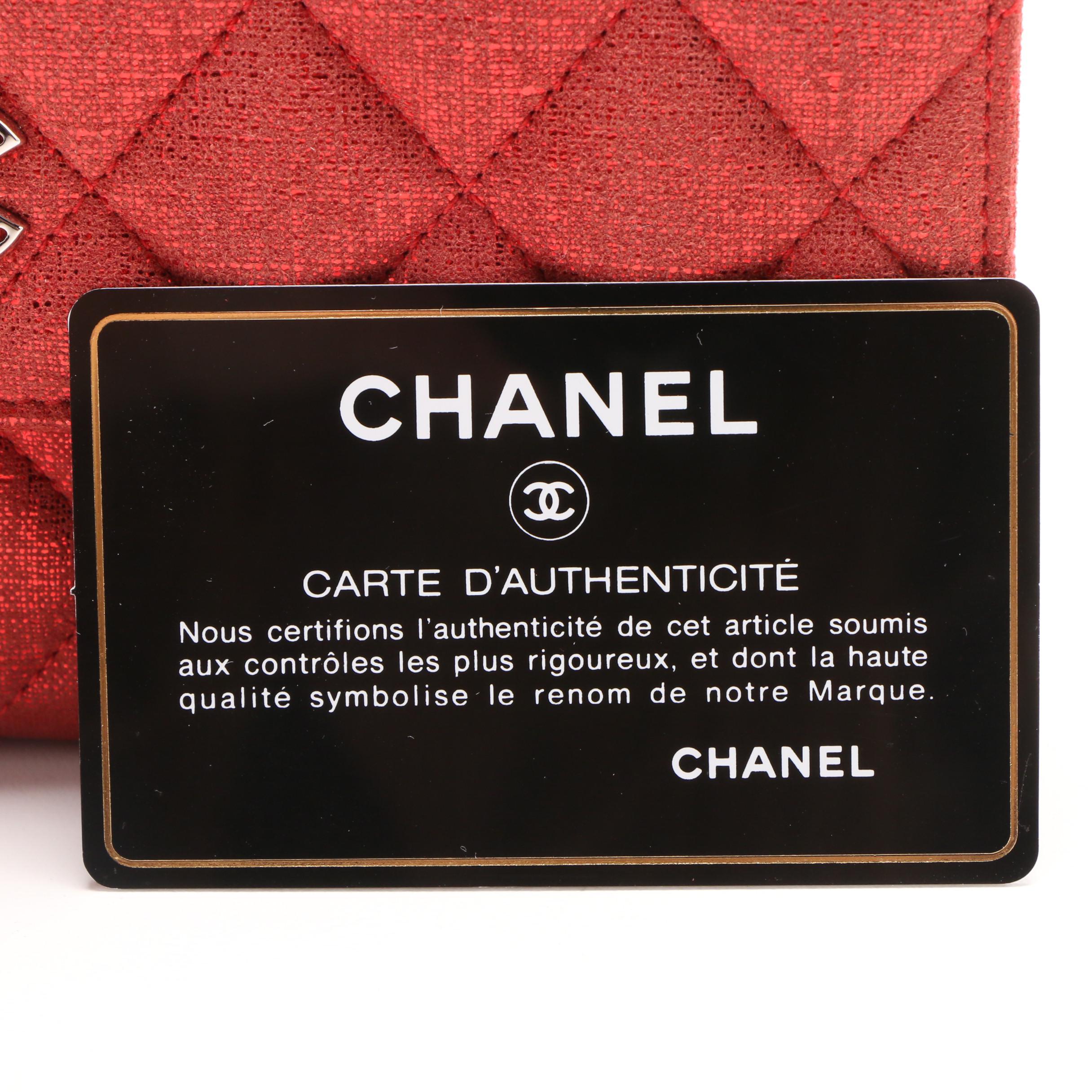 Chanel Red Metallic Quilted Suede CC Gusset Long Flap Wallet