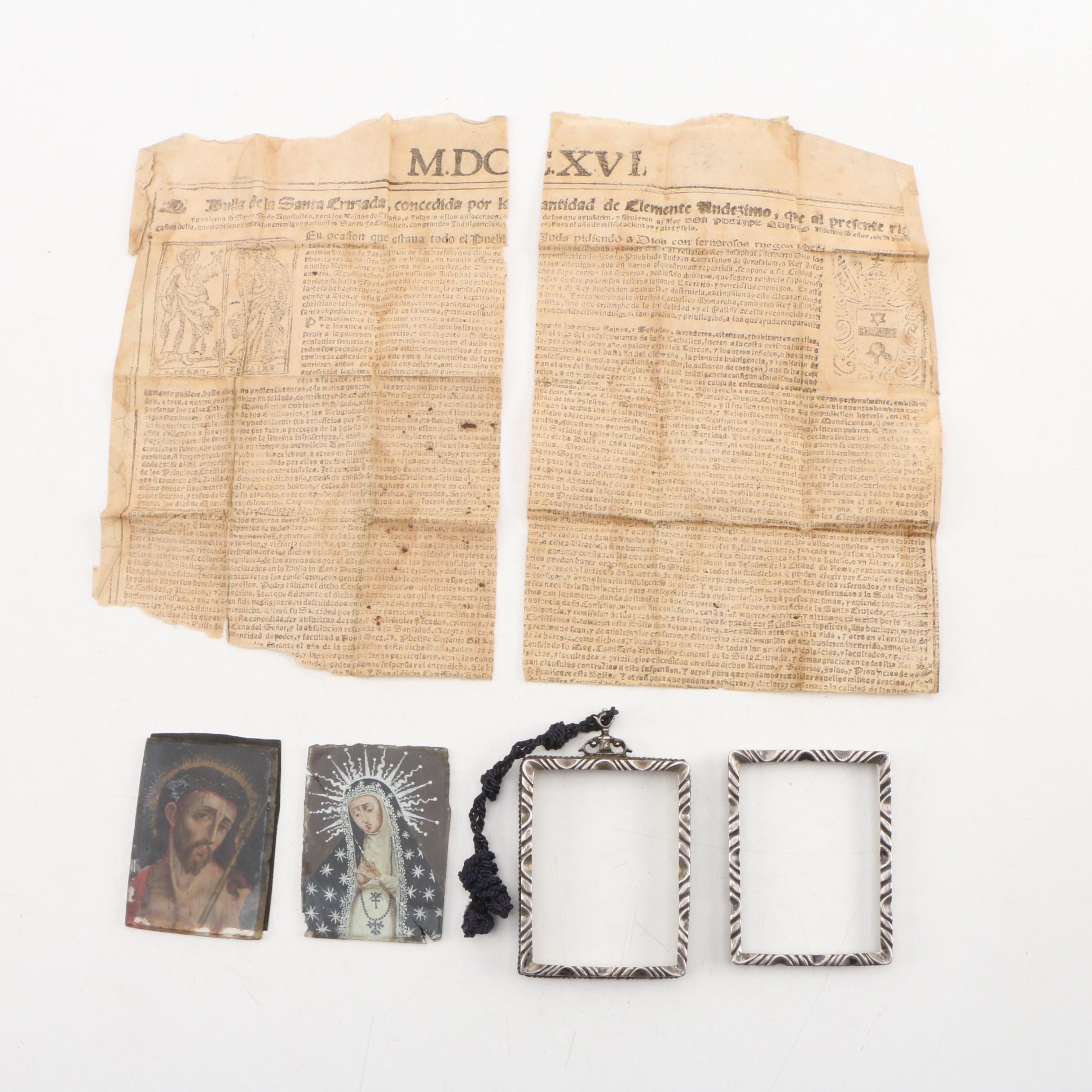 Spanish Colonial Églomisé Pendant with Papal Bull of 1715, Late 17th Century