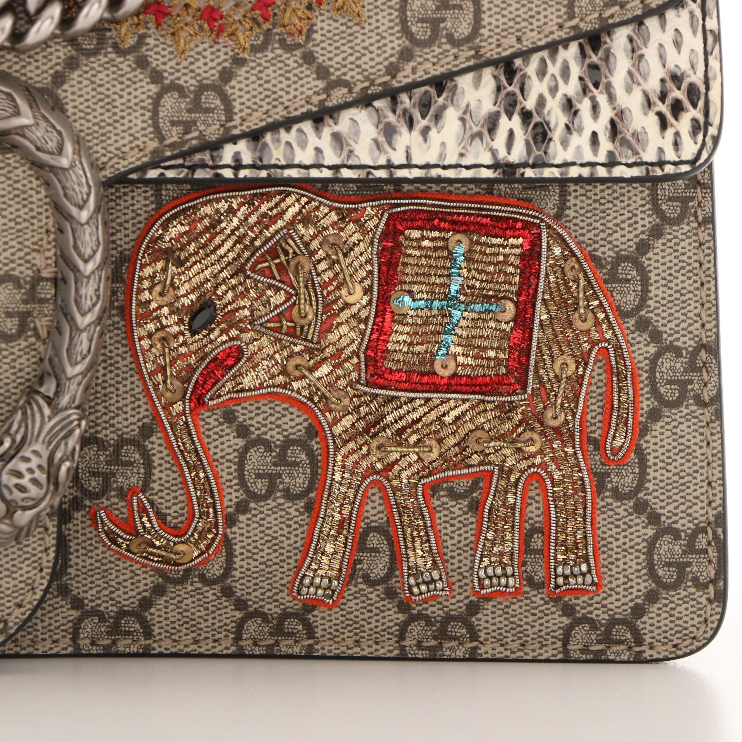 Gucci Embroidered GG Supreme Canvas and Python Small Elephant Dionysus Bag