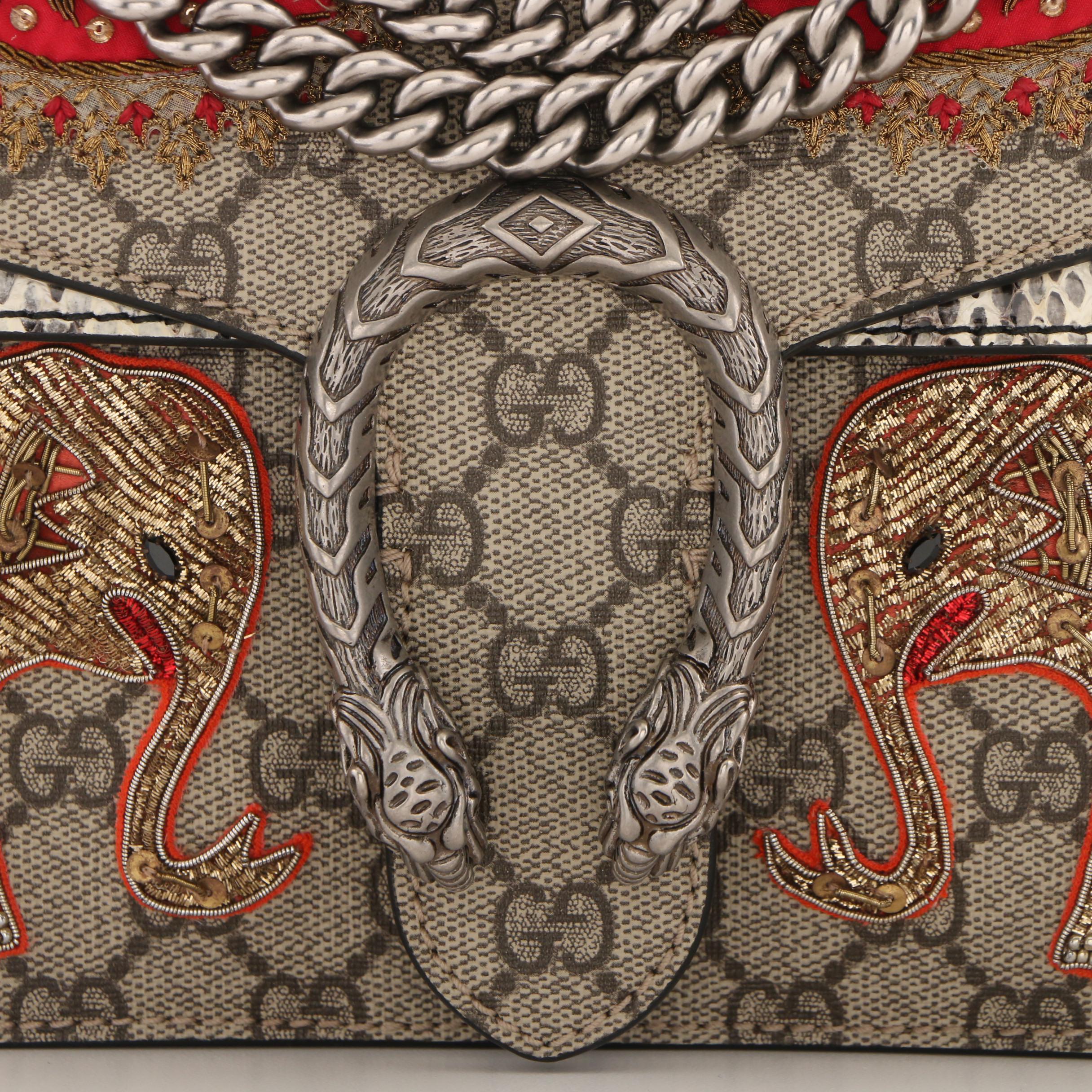 Gucci Embroidered GG Supreme Canvas and Python Small Elephant Dionysus Bag