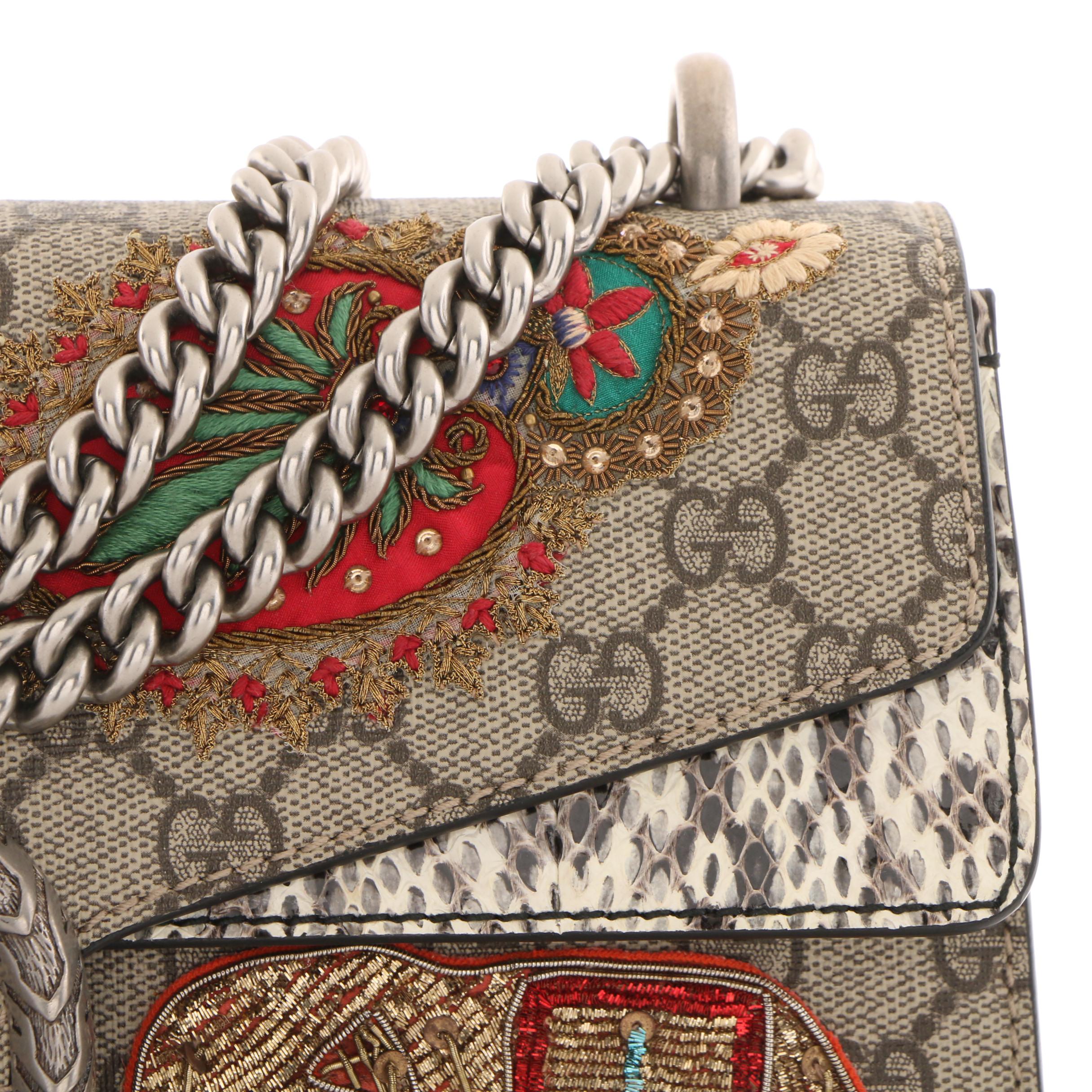 Gucci Embroidered GG Supreme Canvas and Python Small Elephant Dionysus Bag