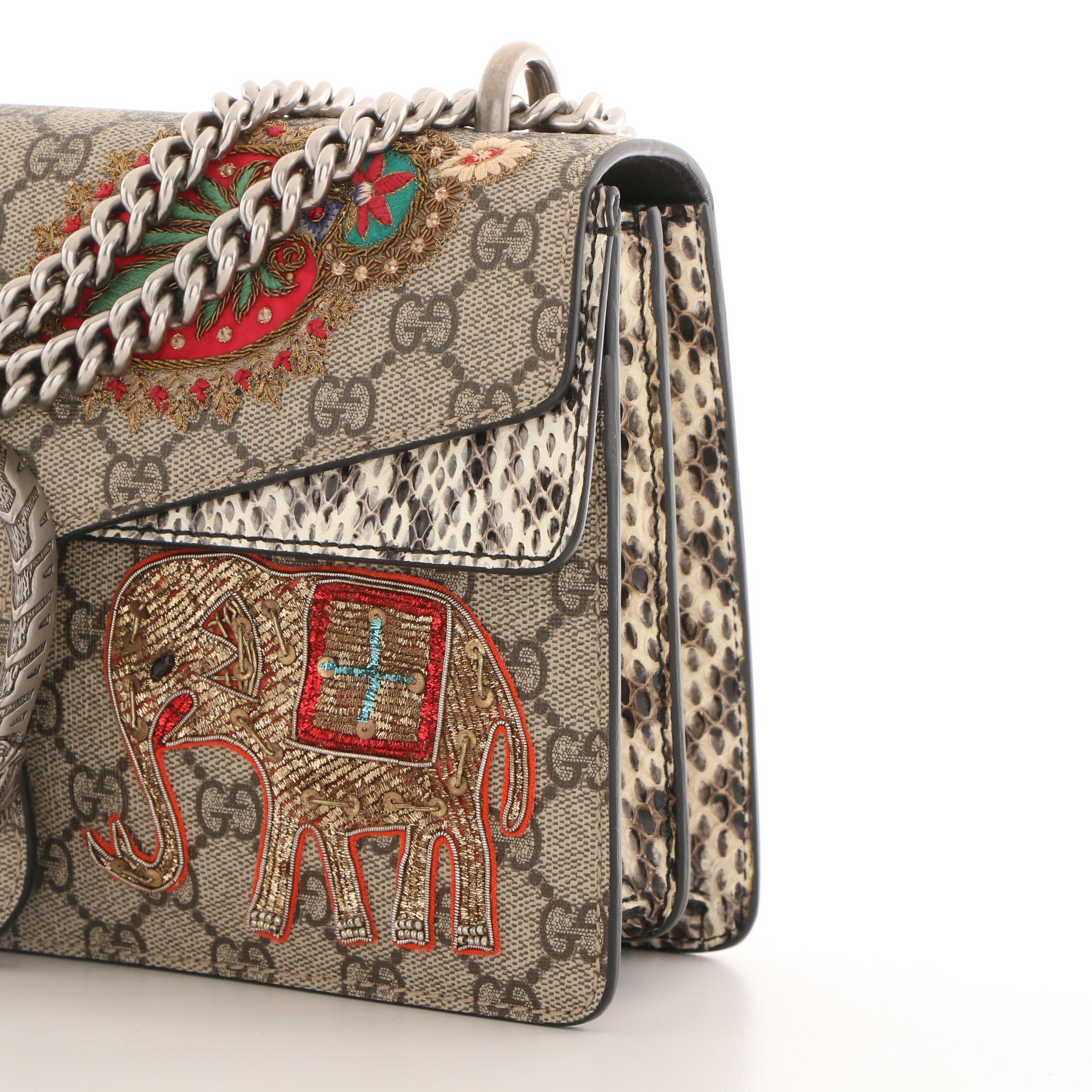Gucci Embroidered GG Supreme Canvas and Python Small Elephant Dionysus Bag