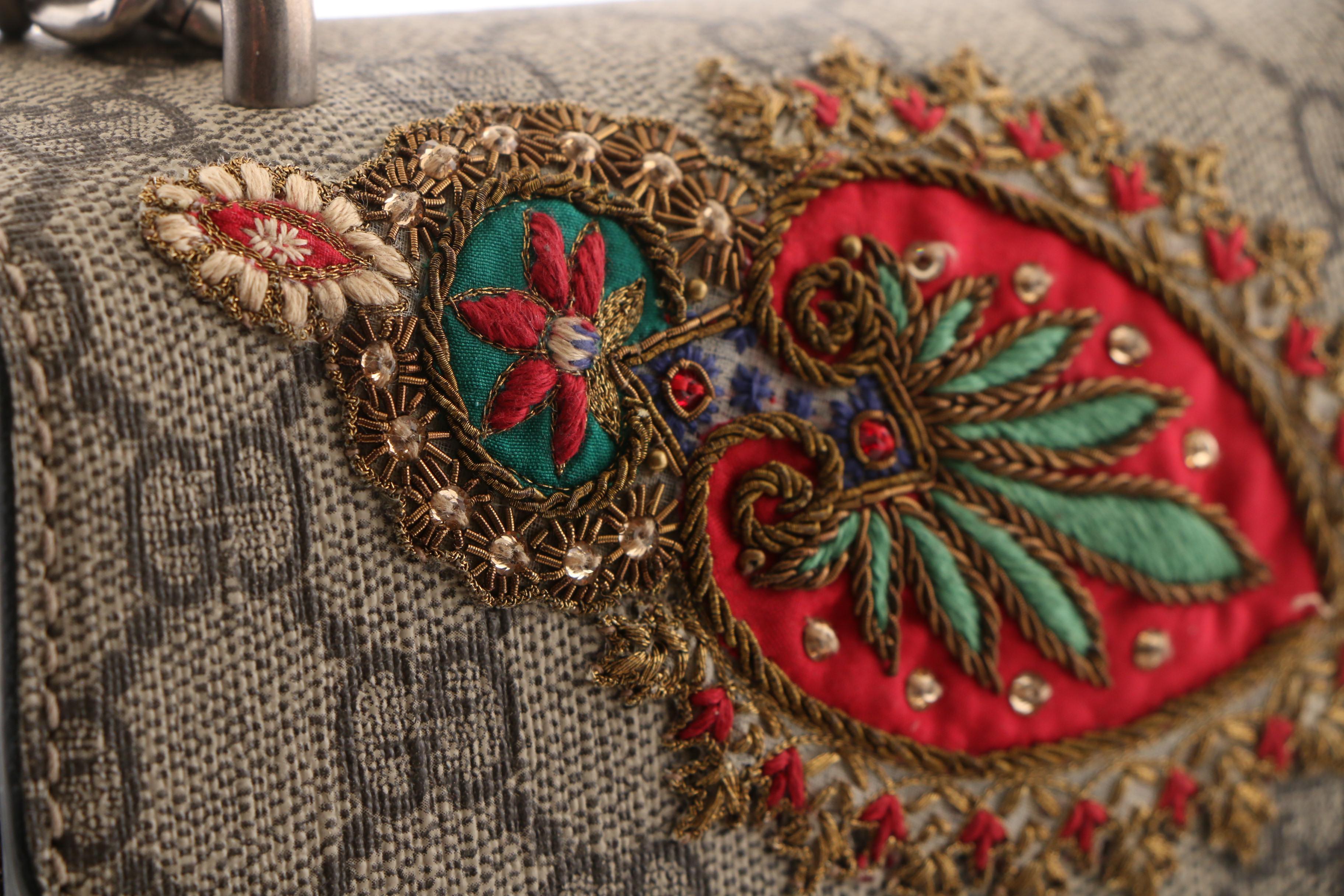 Gucci Embroidered GG Supreme Canvas and Python Small Elephant Dionysus Bag