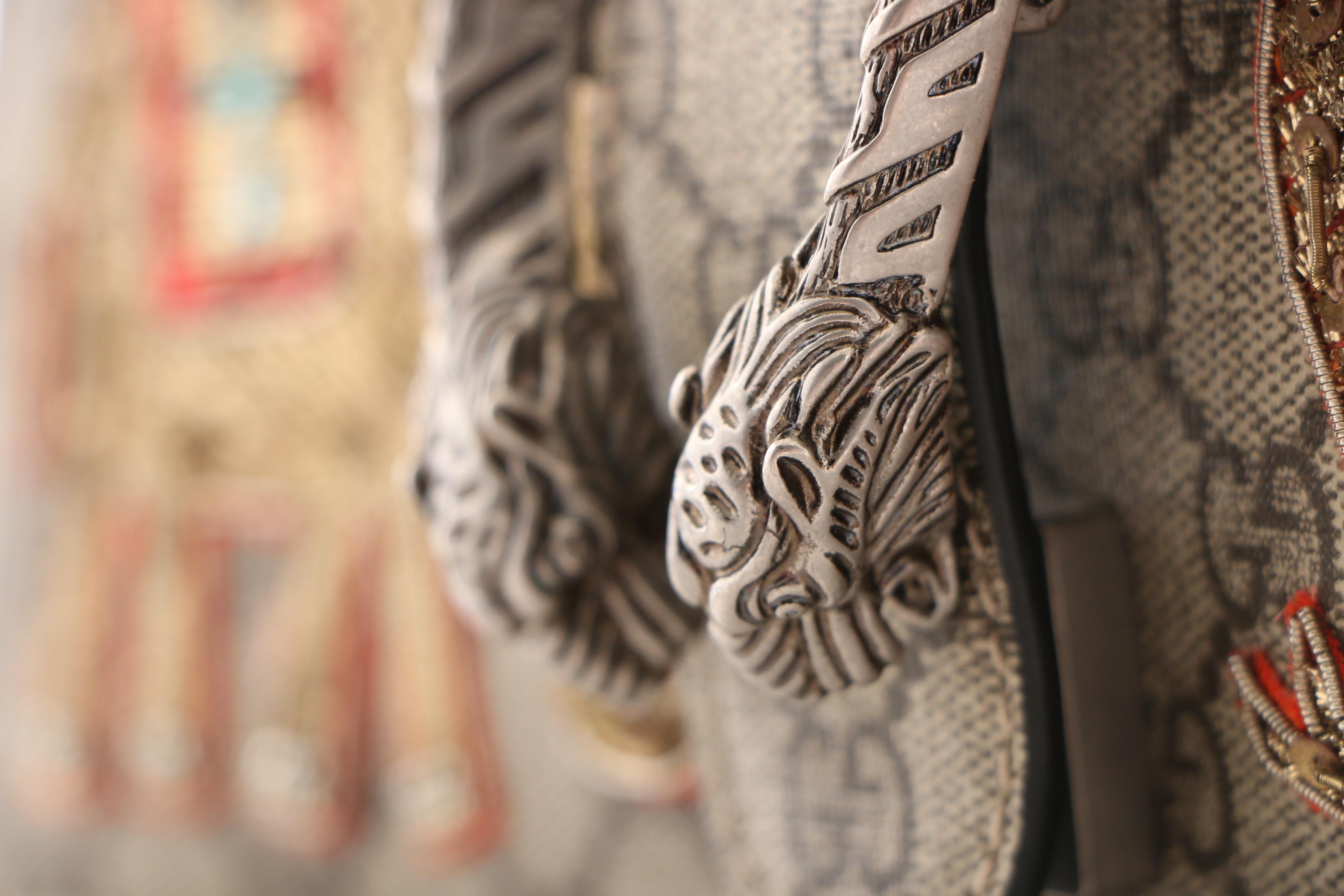 Gucci Embroidered GG Supreme Canvas and Python Small Elephant Dionysus Bag