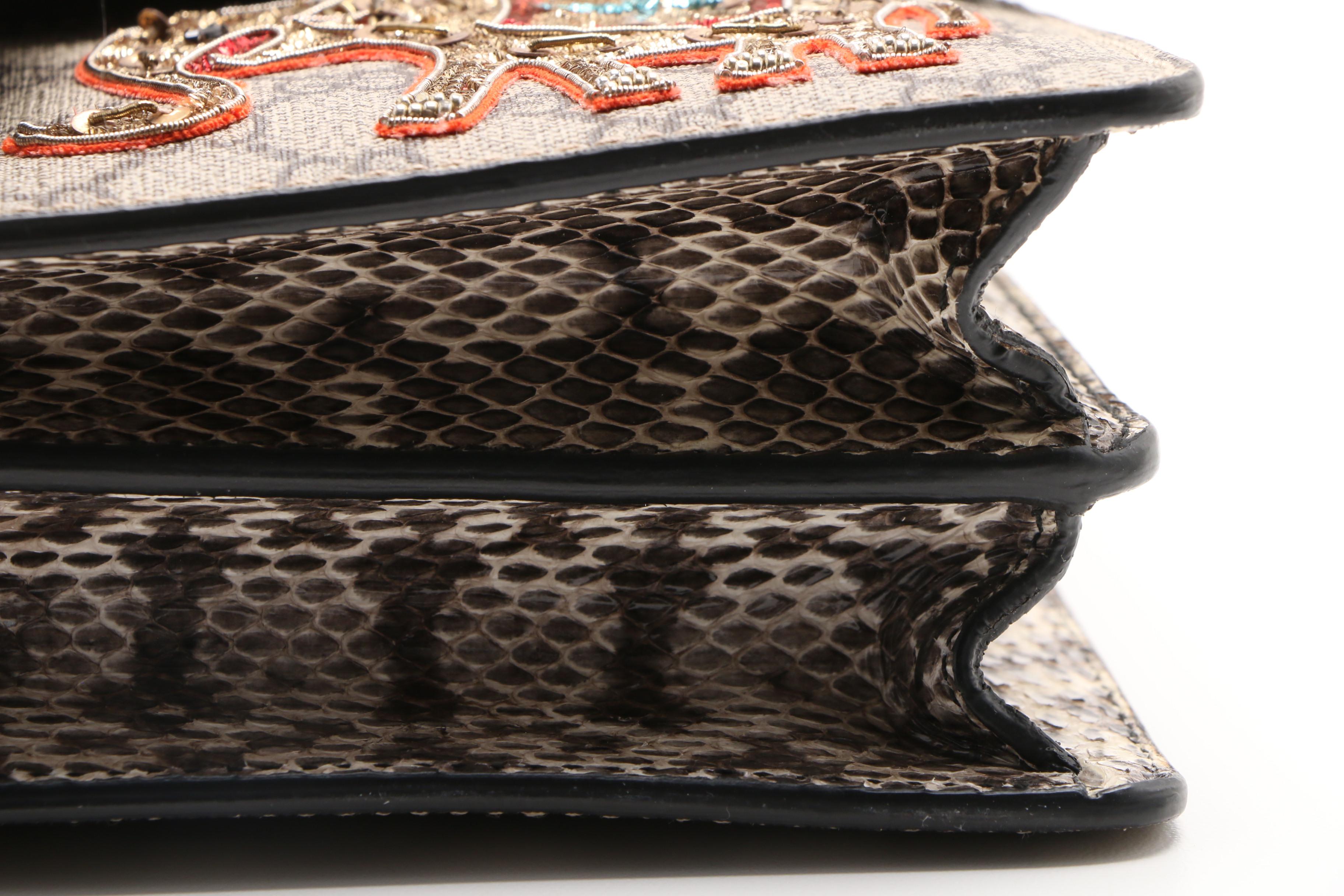 Gucci Embroidered GG Supreme Canvas and Python Small Elephant Dionysus Bag