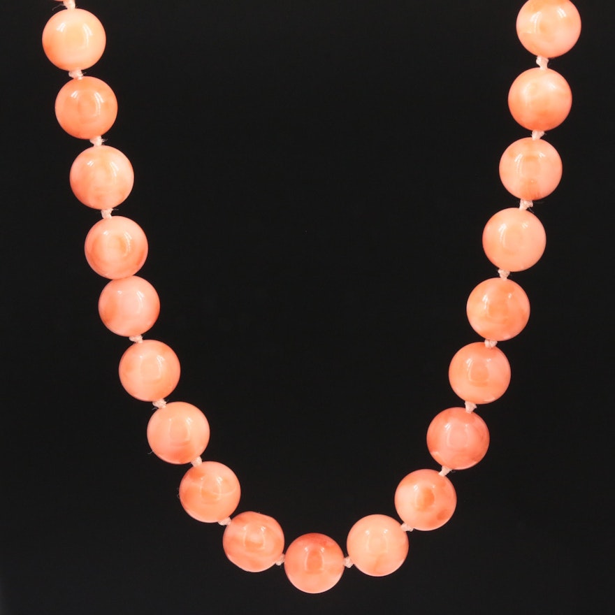 Coral Beaded Necklace with 14K Yellow Gold Clasp