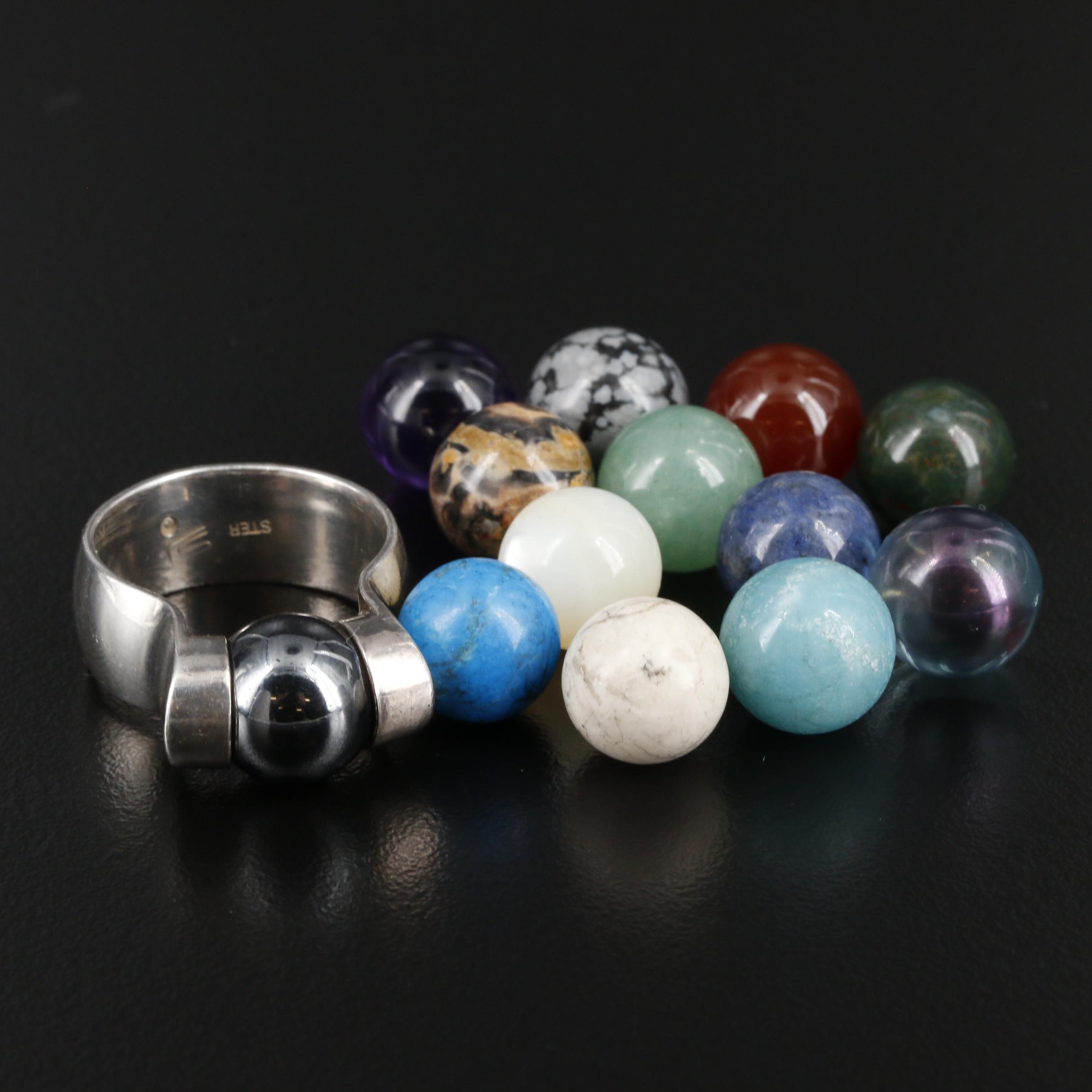 Sharon Johnston Sterling Tension Ring with Interchangeable Gemstones