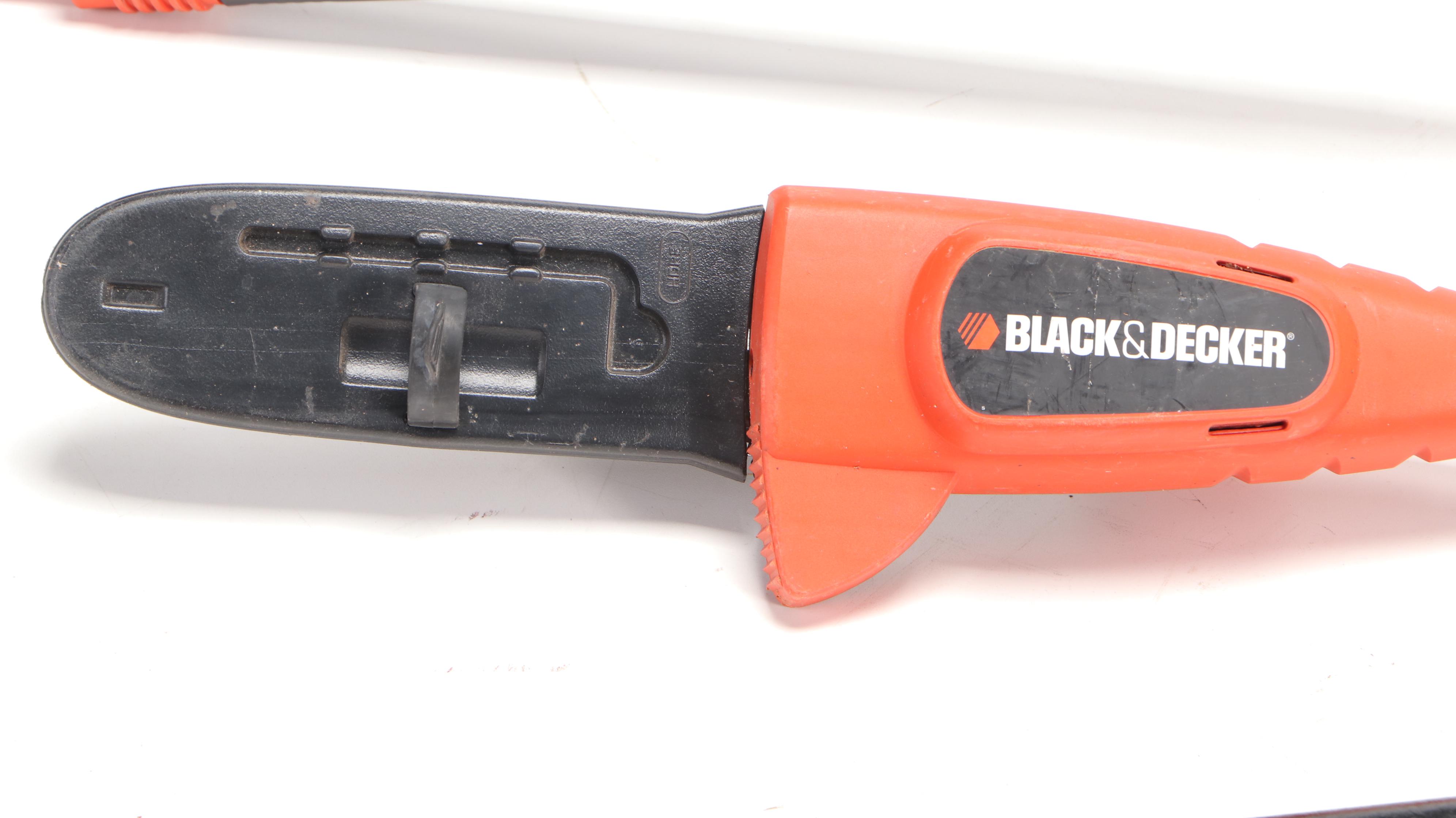 Black + Decker Battery Powered Chainsaw, Pole Saw, and Leaf Blower
