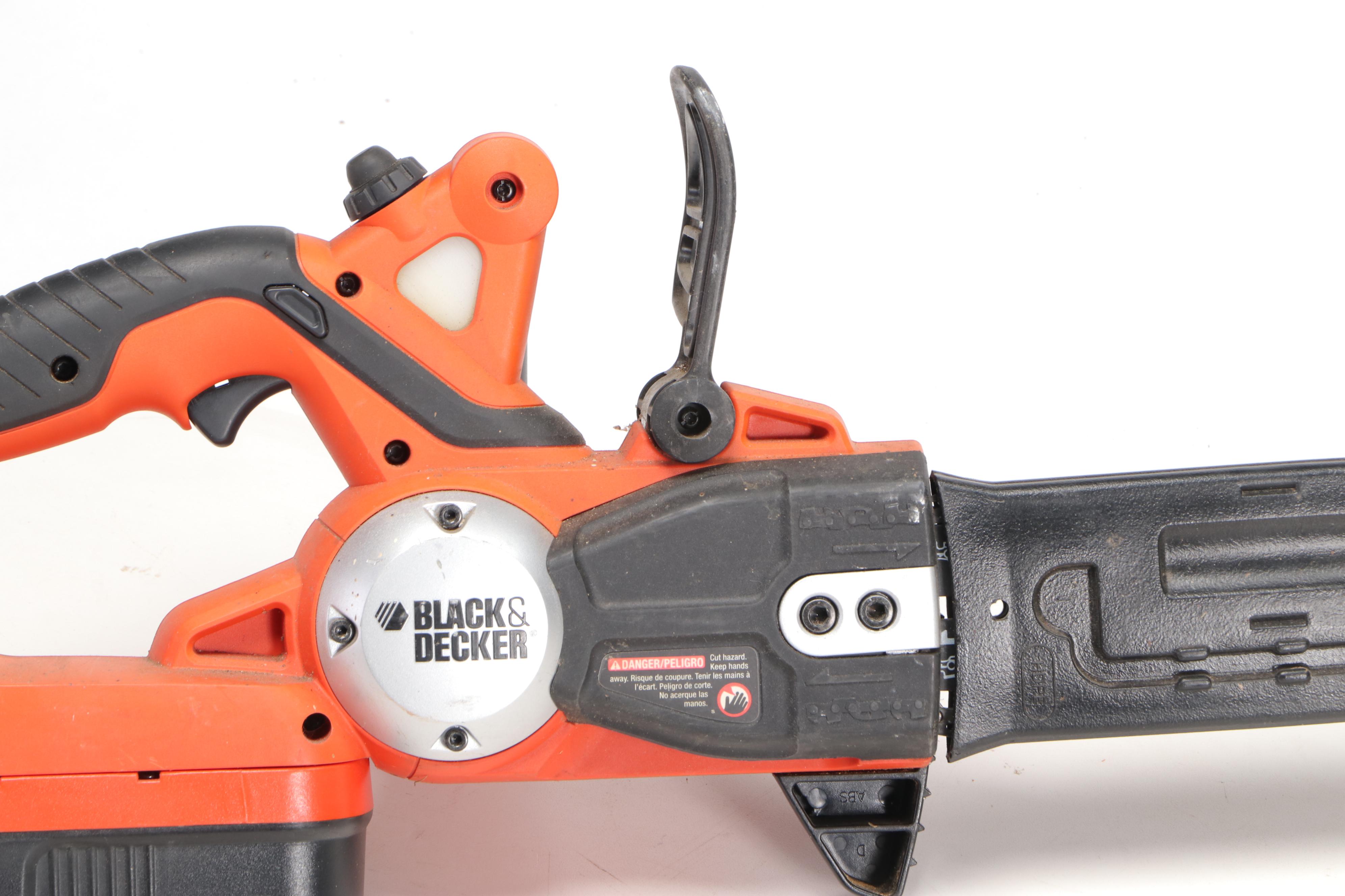 Black + Decker Battery Powered Chainsaw, Pole Saw, and Leaf Blower