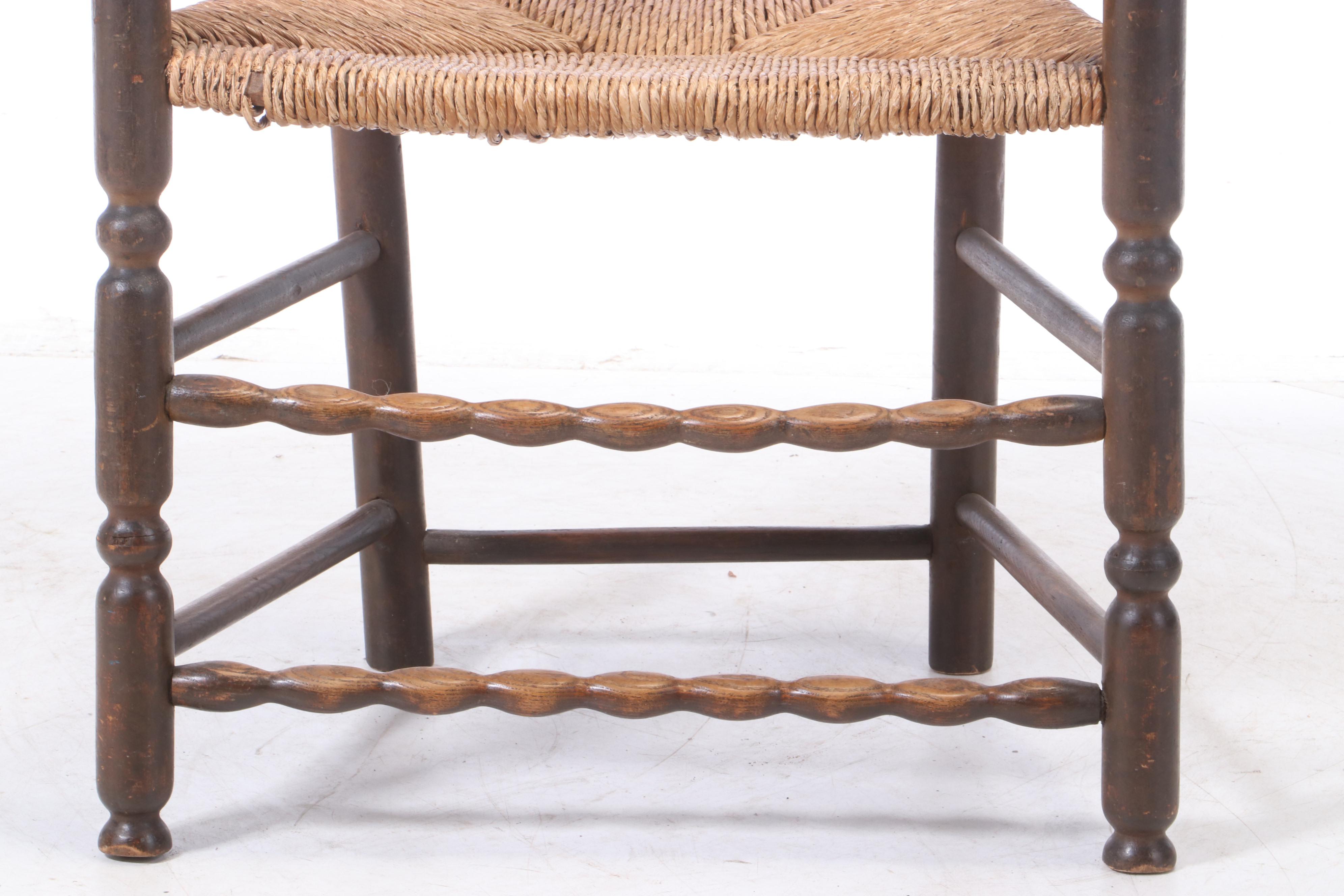 Early American Ladder-Back Armchair with Rush Seat, Early 19th Century