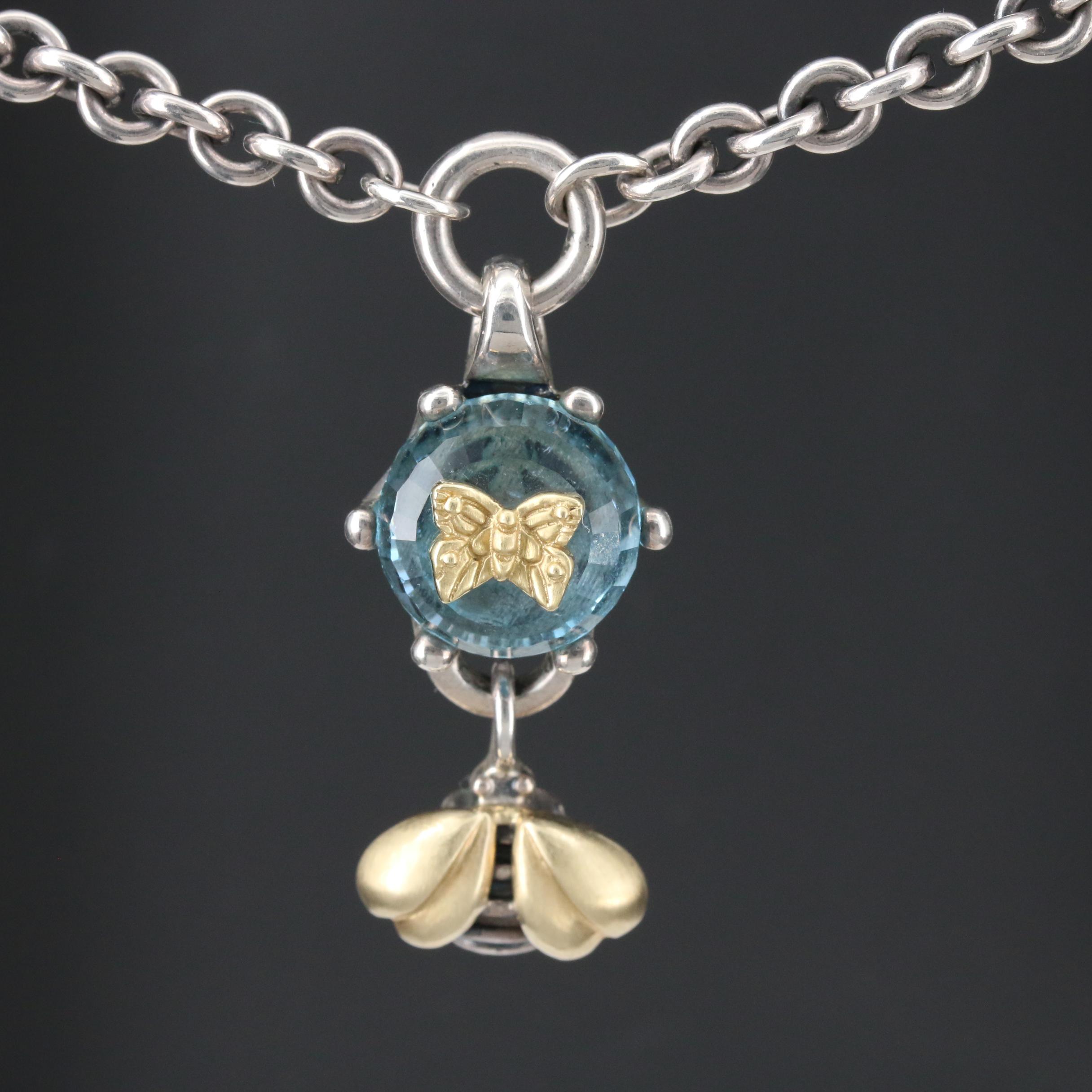 Saint by Sarah Jane Sterling Topaz Bee and Butterfly Necklace with 18K Accents