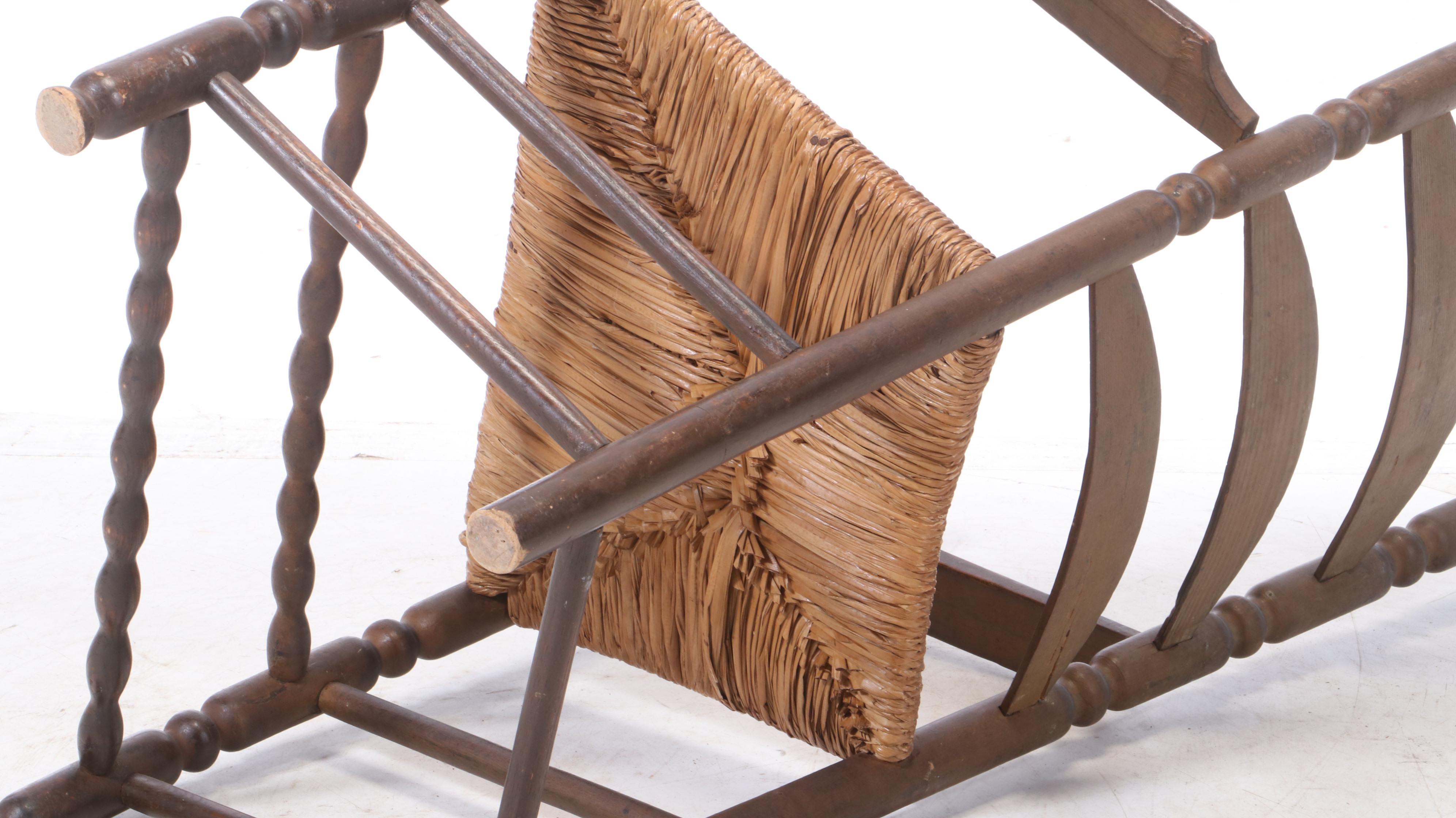 Early American Ladder-Back Armchair with Rush Seat, Early 19th Century