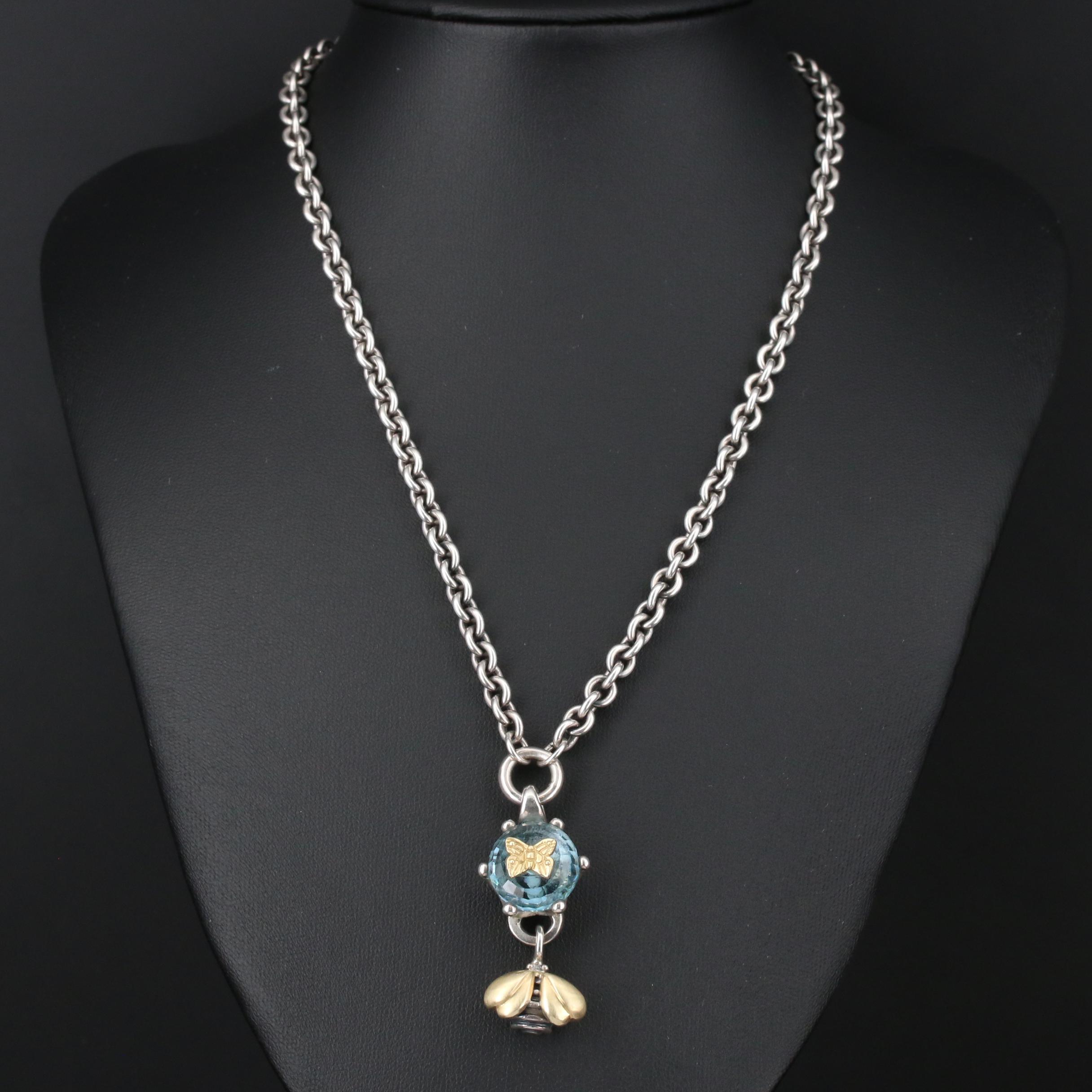 Saint by Sarah Jane Sterling Topaz Bee and Butterfly Necklace with 18K Accents