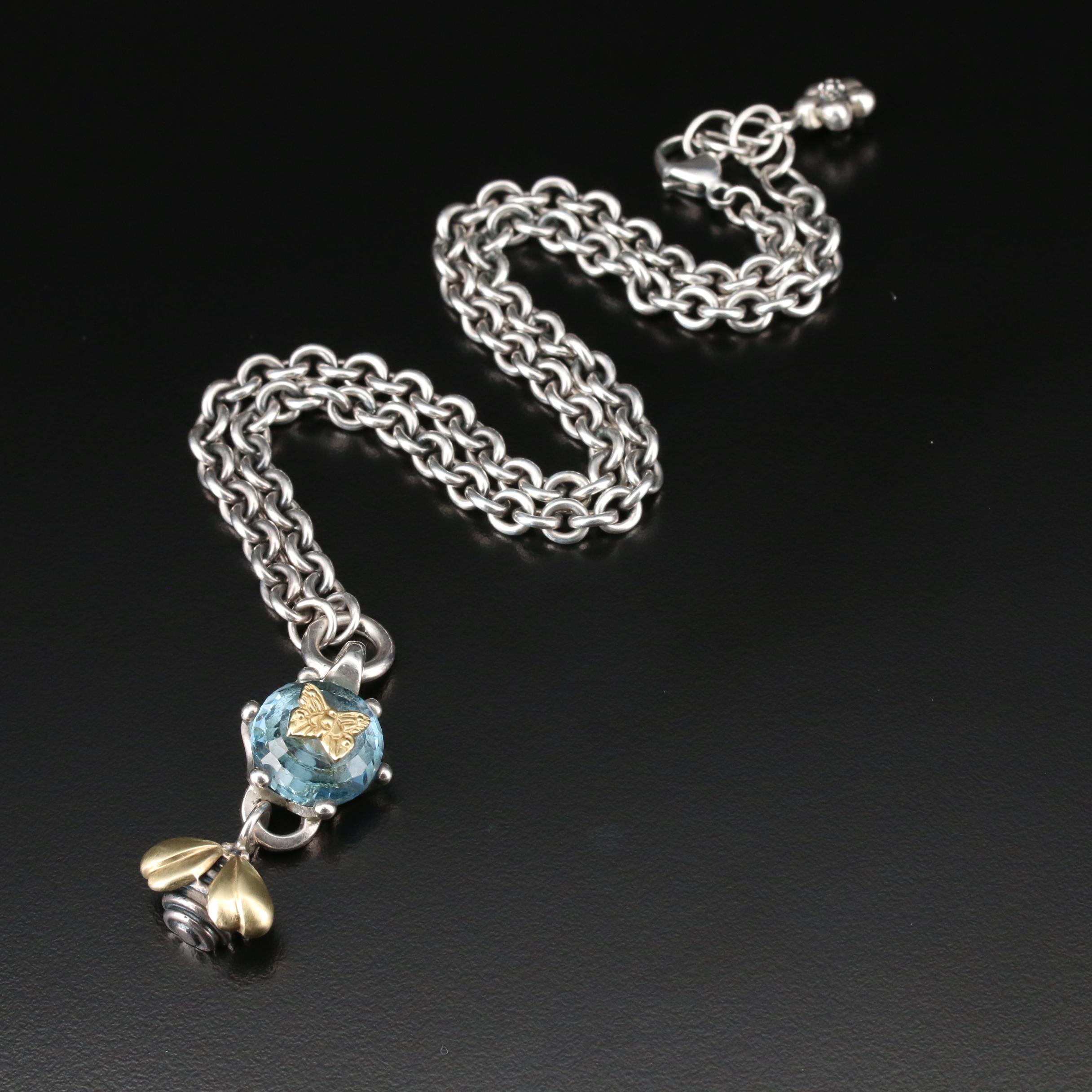 Saint by Sarah Jane Sterling Topaz Bee and Butterfly Necklace with 18K Accents
