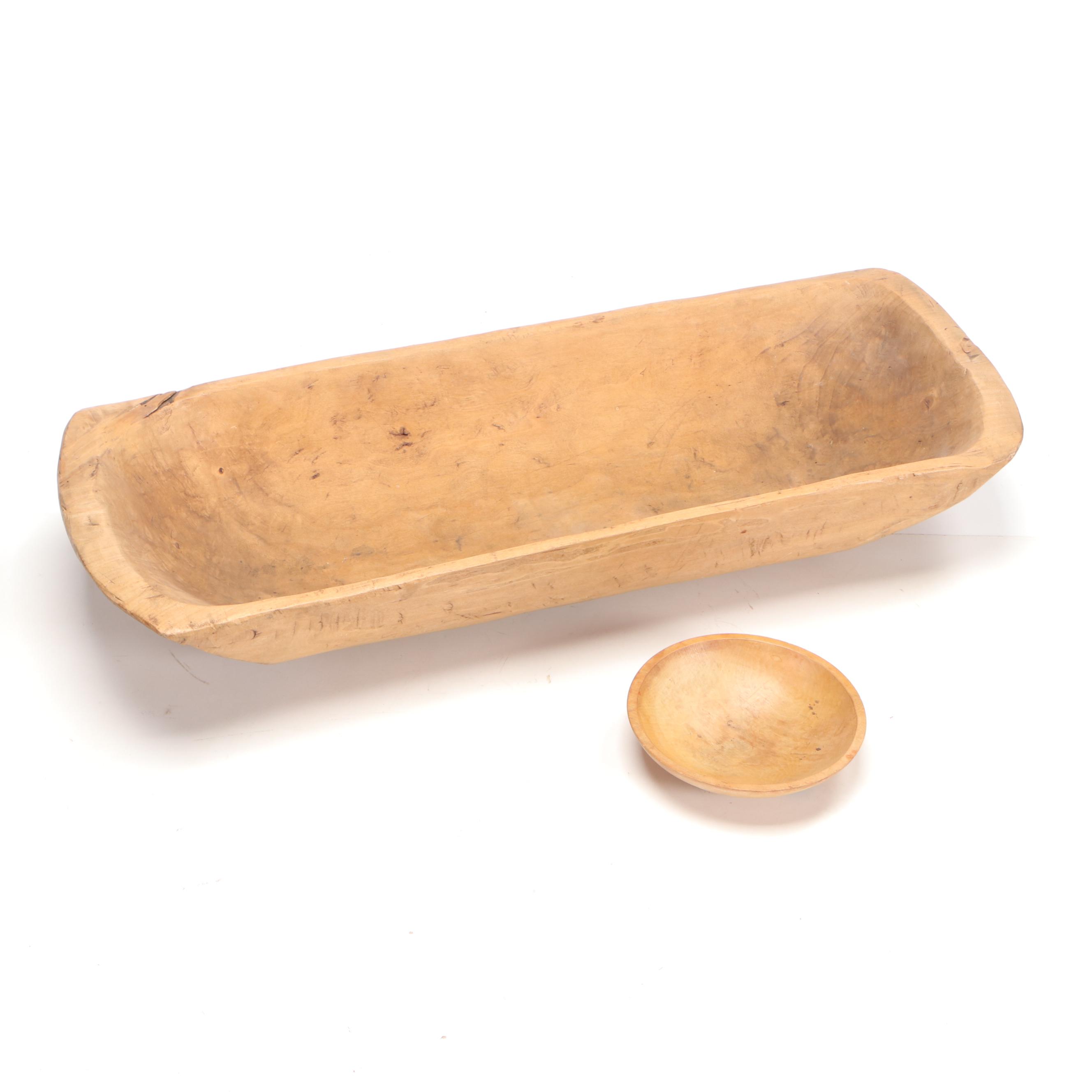 Rough Hewn Wooden Dough Bowl with Turned Bowl