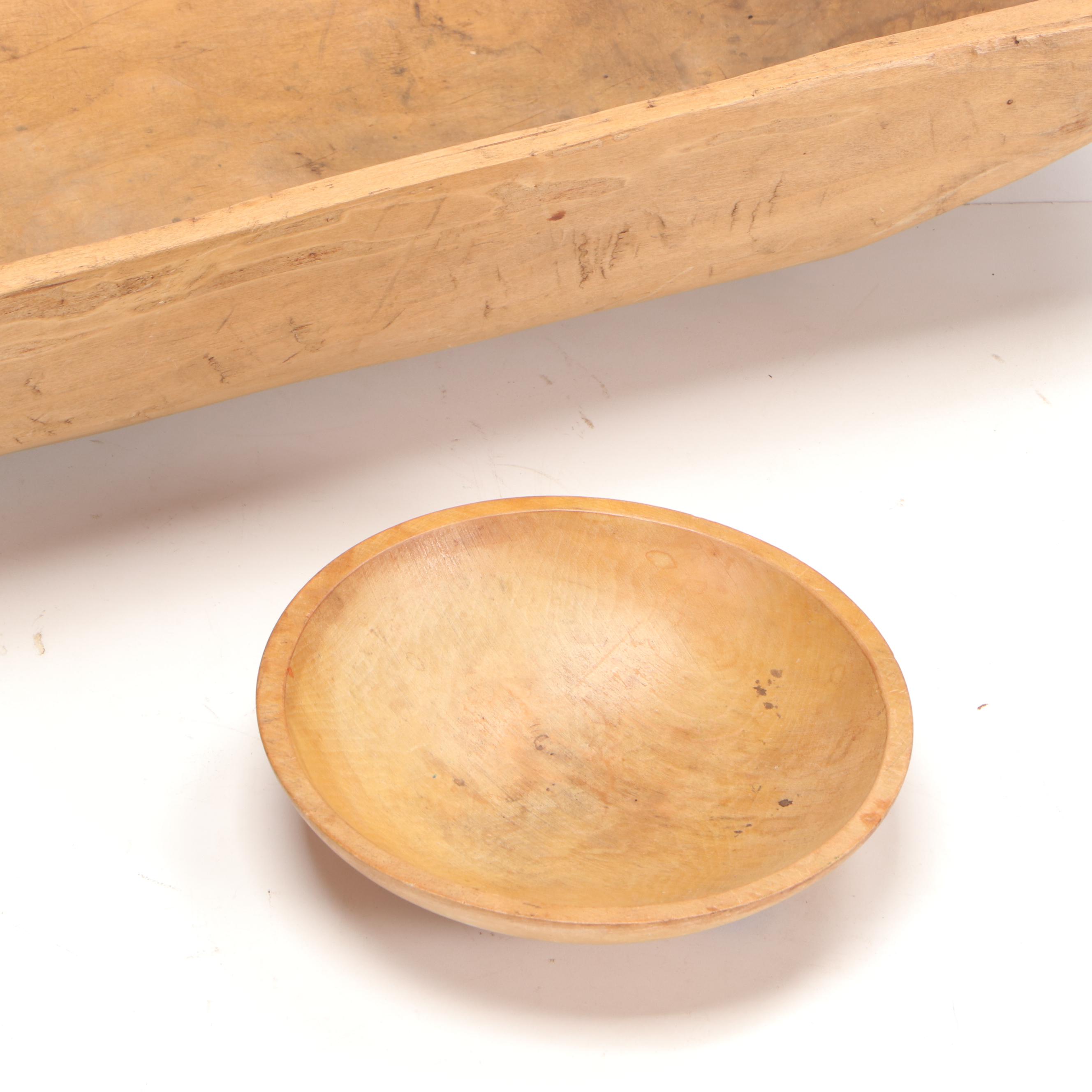 Rough Hewn Wooden Dough Bowl with Turned Bowl