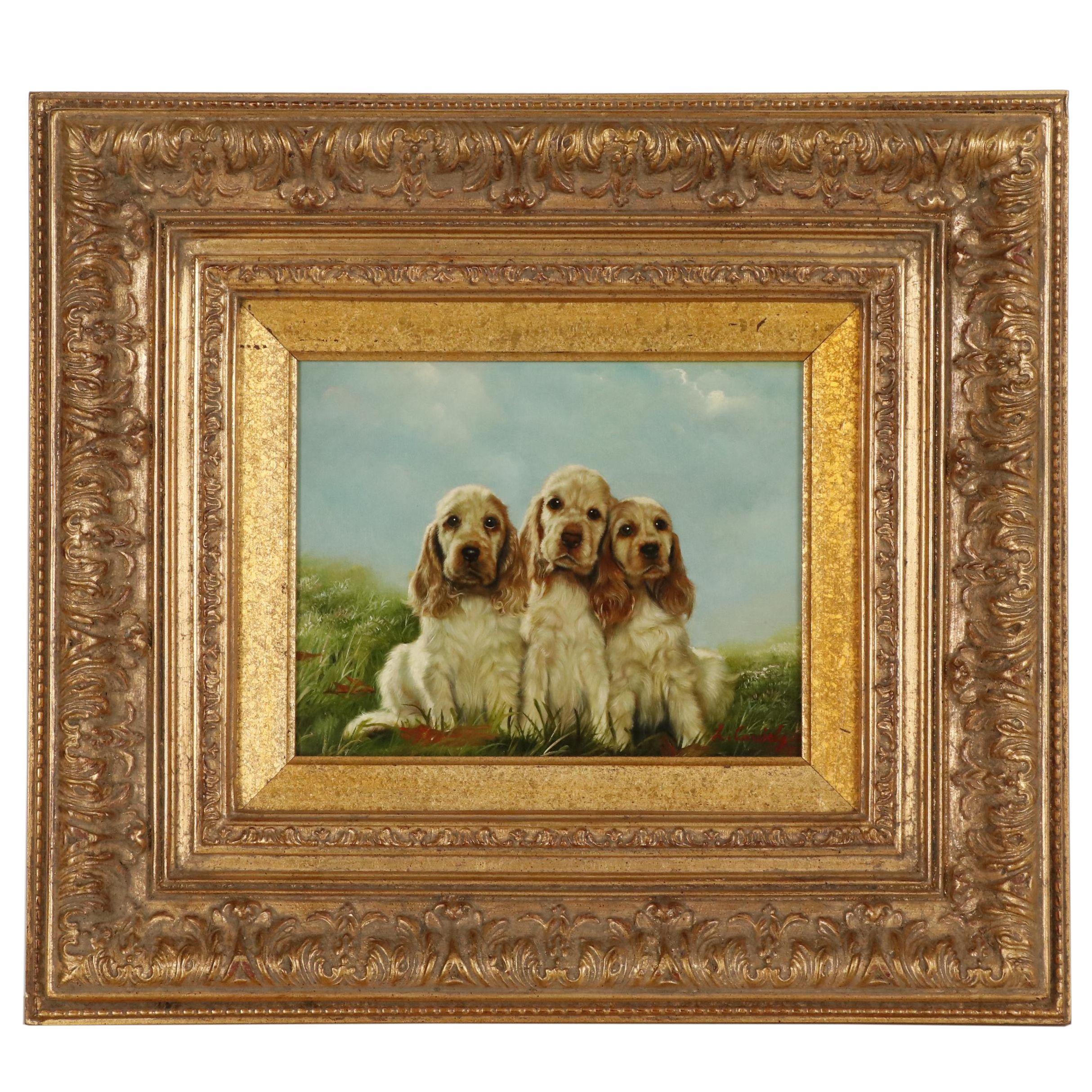 Laura E. Cassidy Oil Painting of Cocker Spaniel Puppies