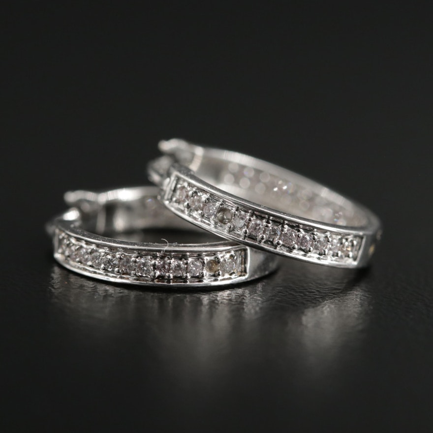 14K White Gold Diamond Inside Out Hoop Earrings