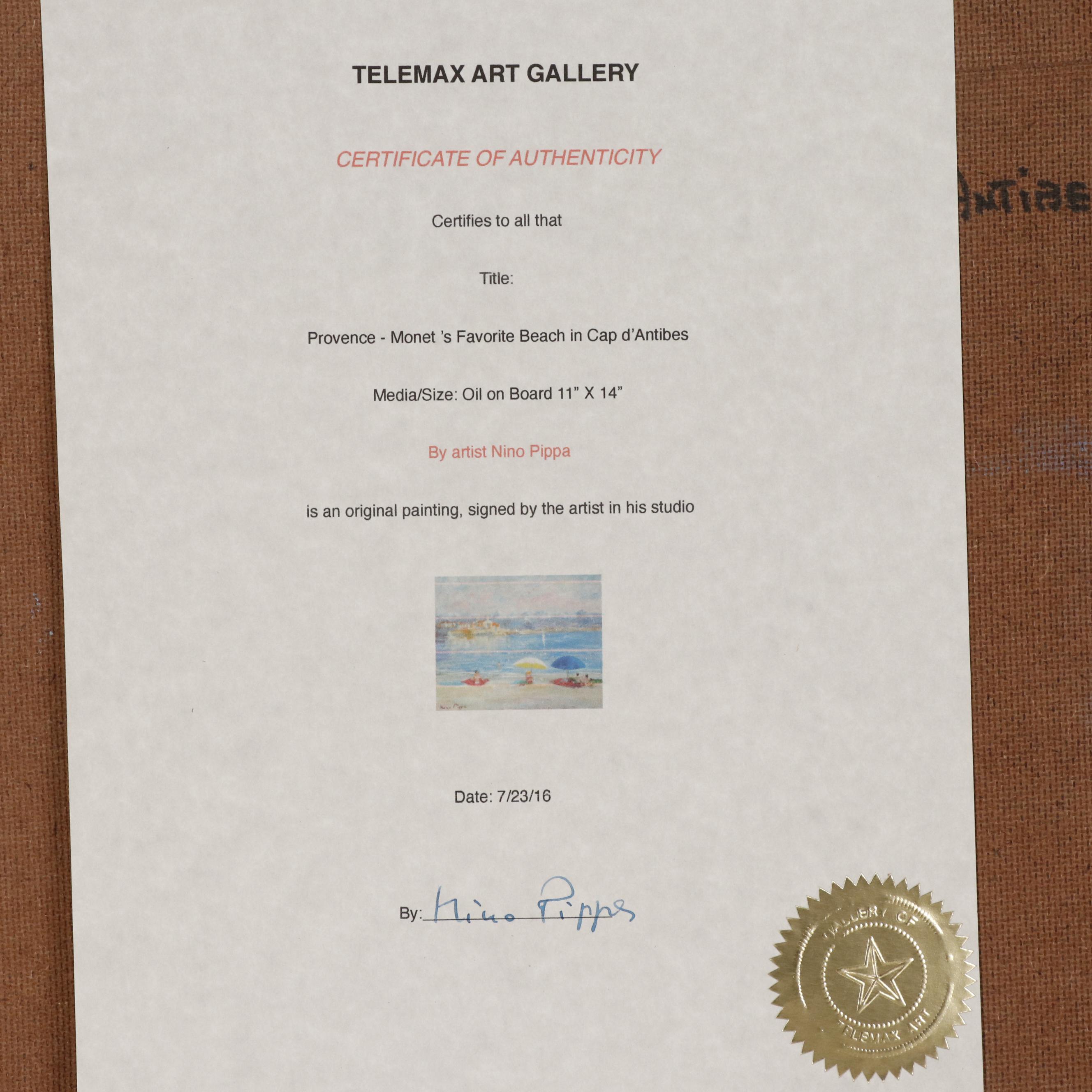 Nino Pippa Oil Painting "Provence - Monet's Favorite Beach in Cap d'Atibes"