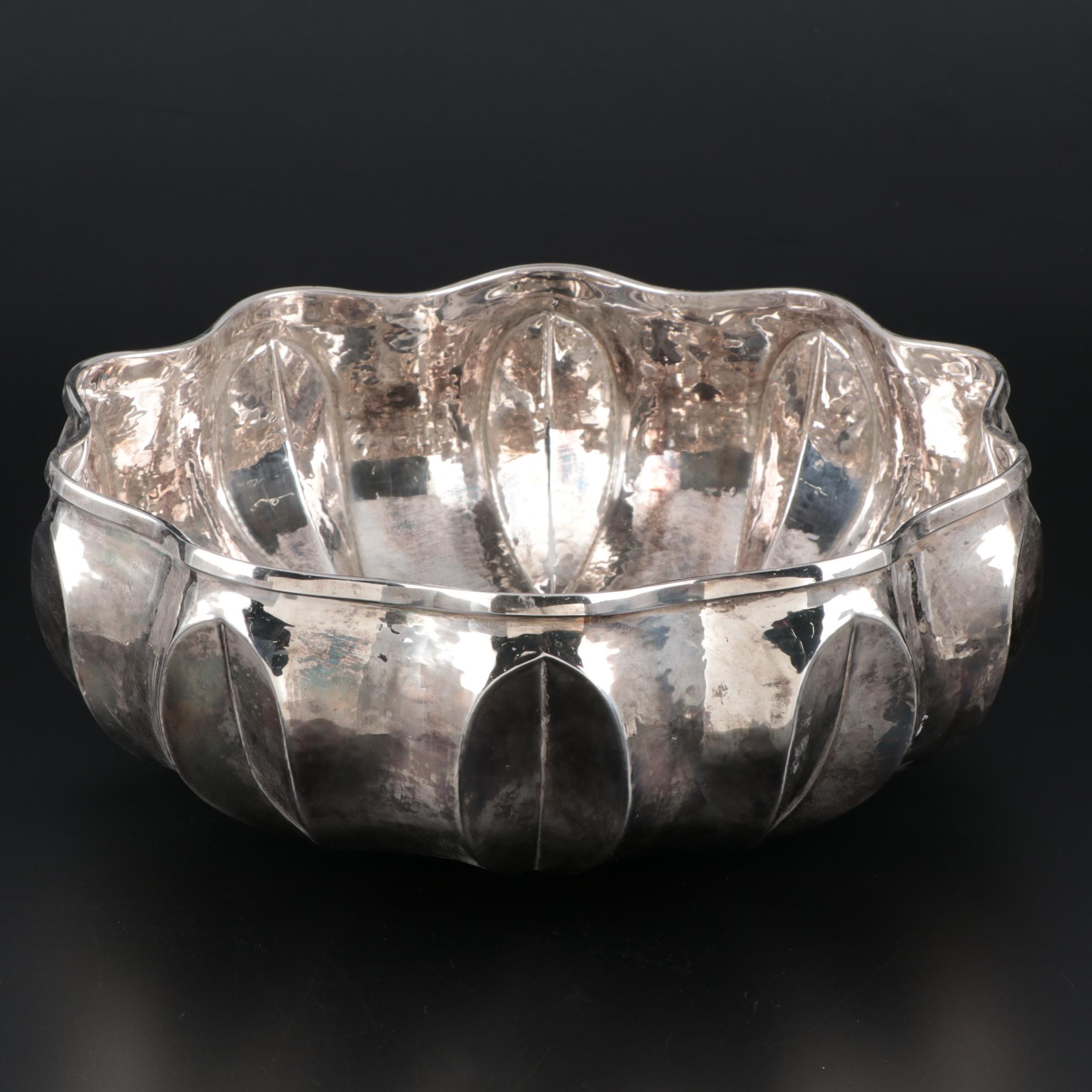 Monumental Hammered Silver Plate Centerpiece Bowl EBTH