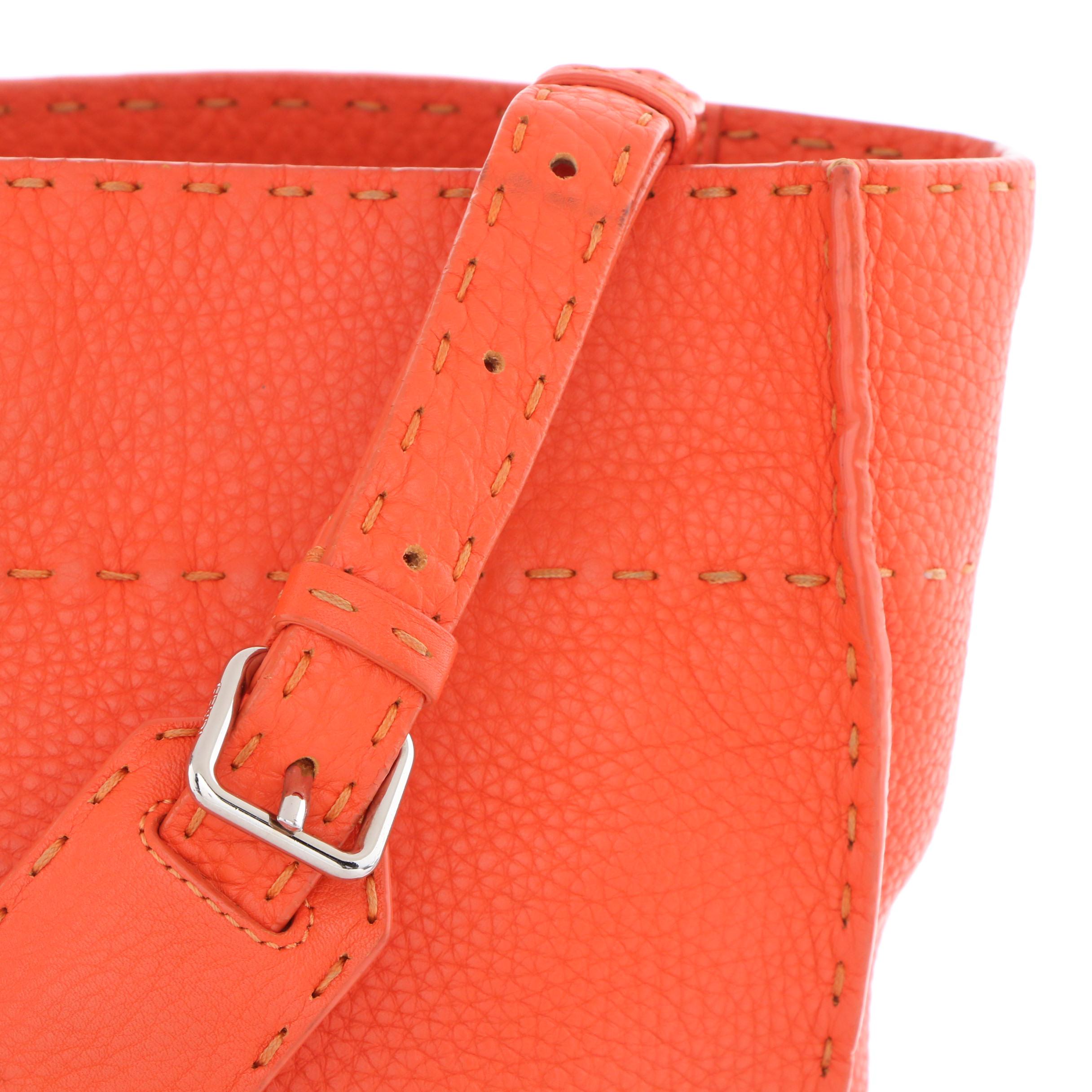 Fendi Selleria Anna Small Orange Leather Bucket Bag with Sterling