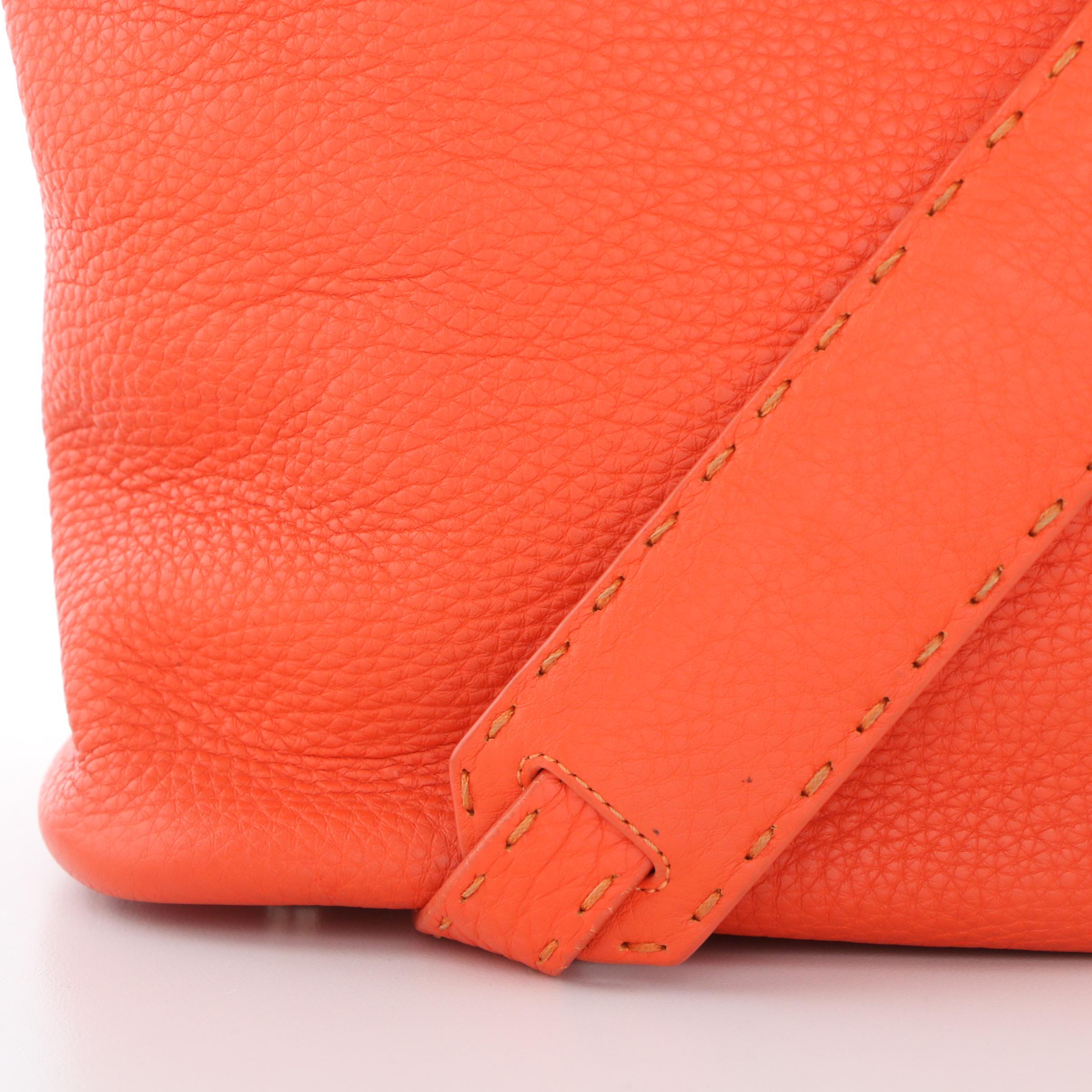 Fendi Selleria Anna Small Orange Leather Bucket Bag with Sterling