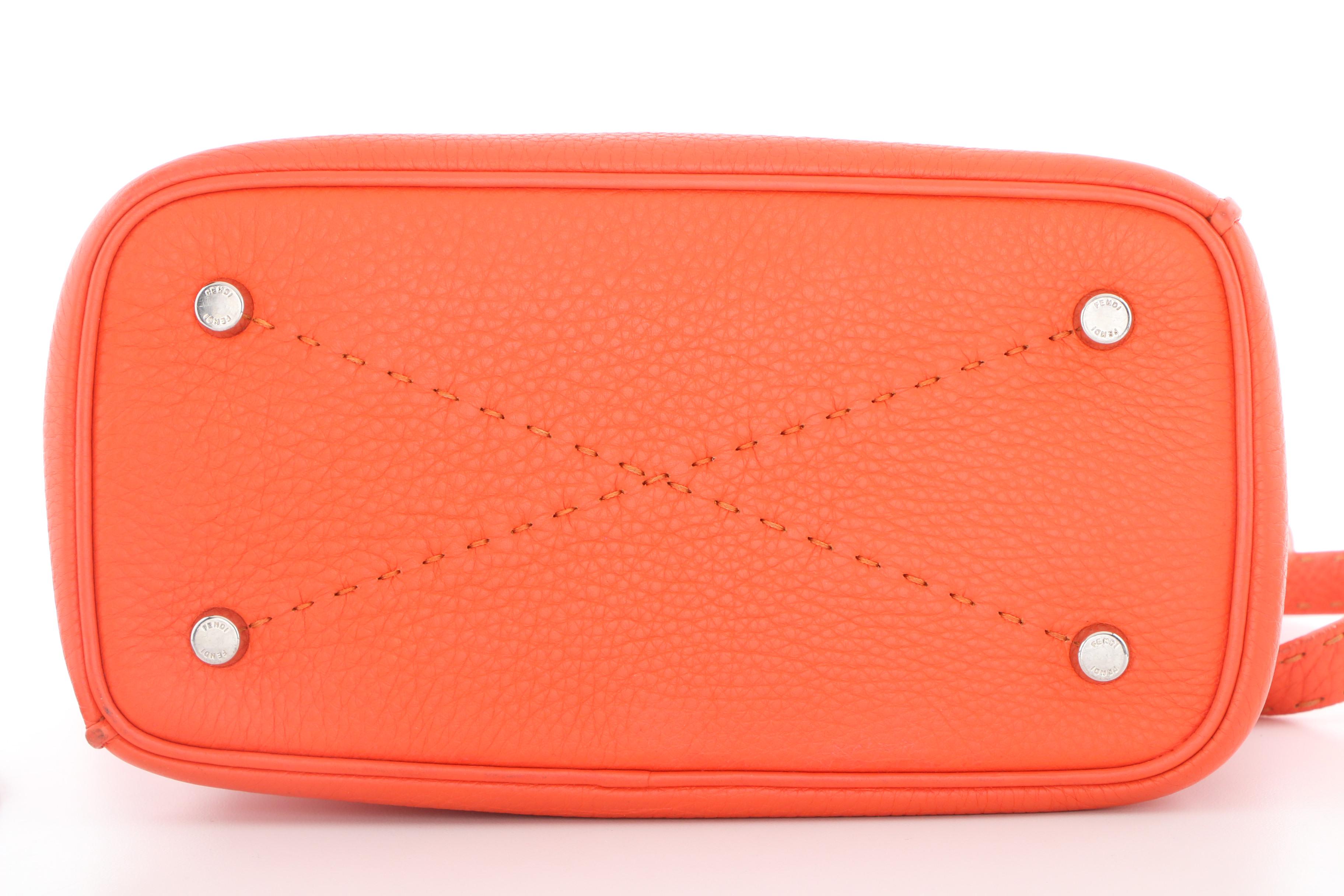 Fendi Selleria Anna Small Orange Leather Bucket Bag with Sterling