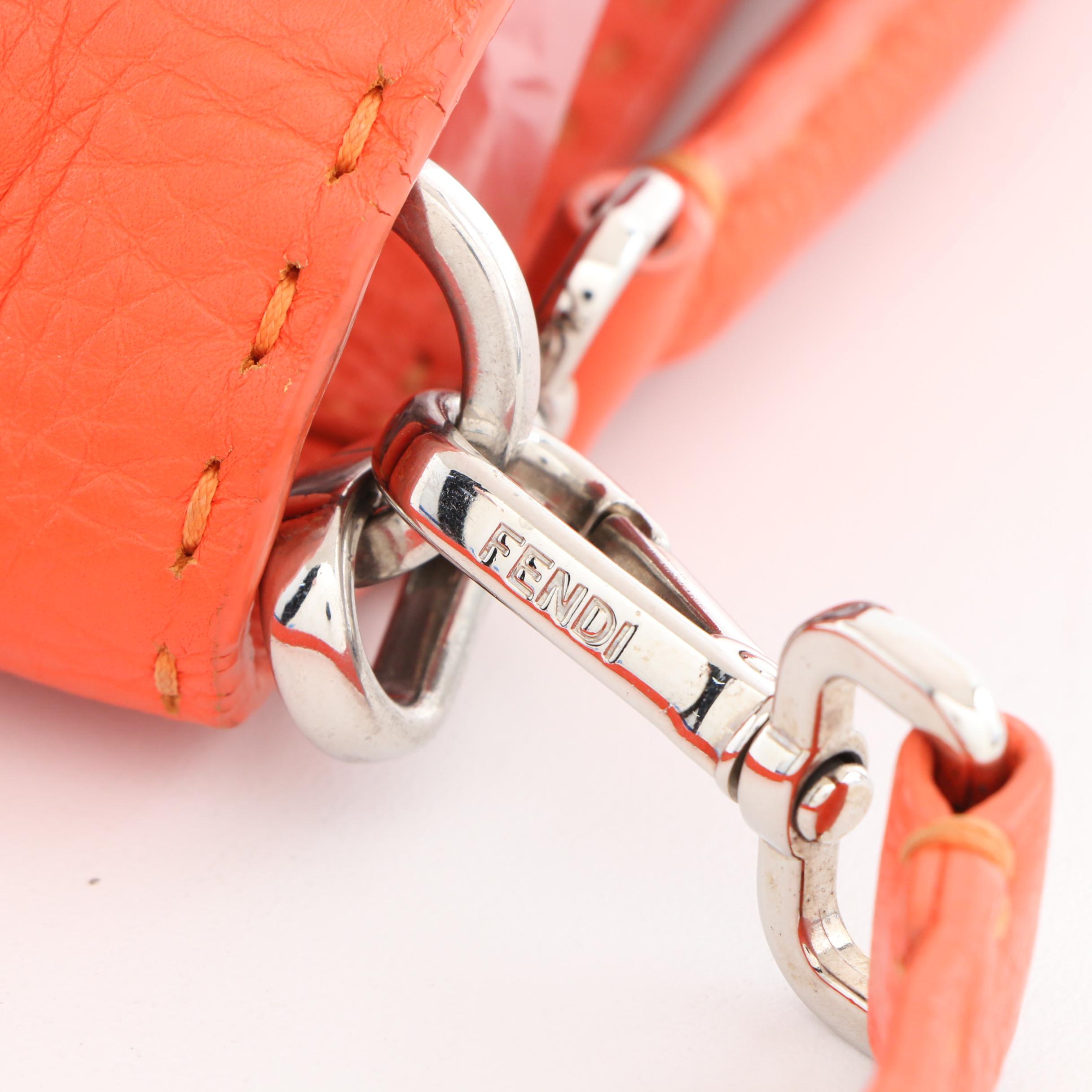 Fendi Selleria Anna Small Orange Leather Bucket Bag with Sterling