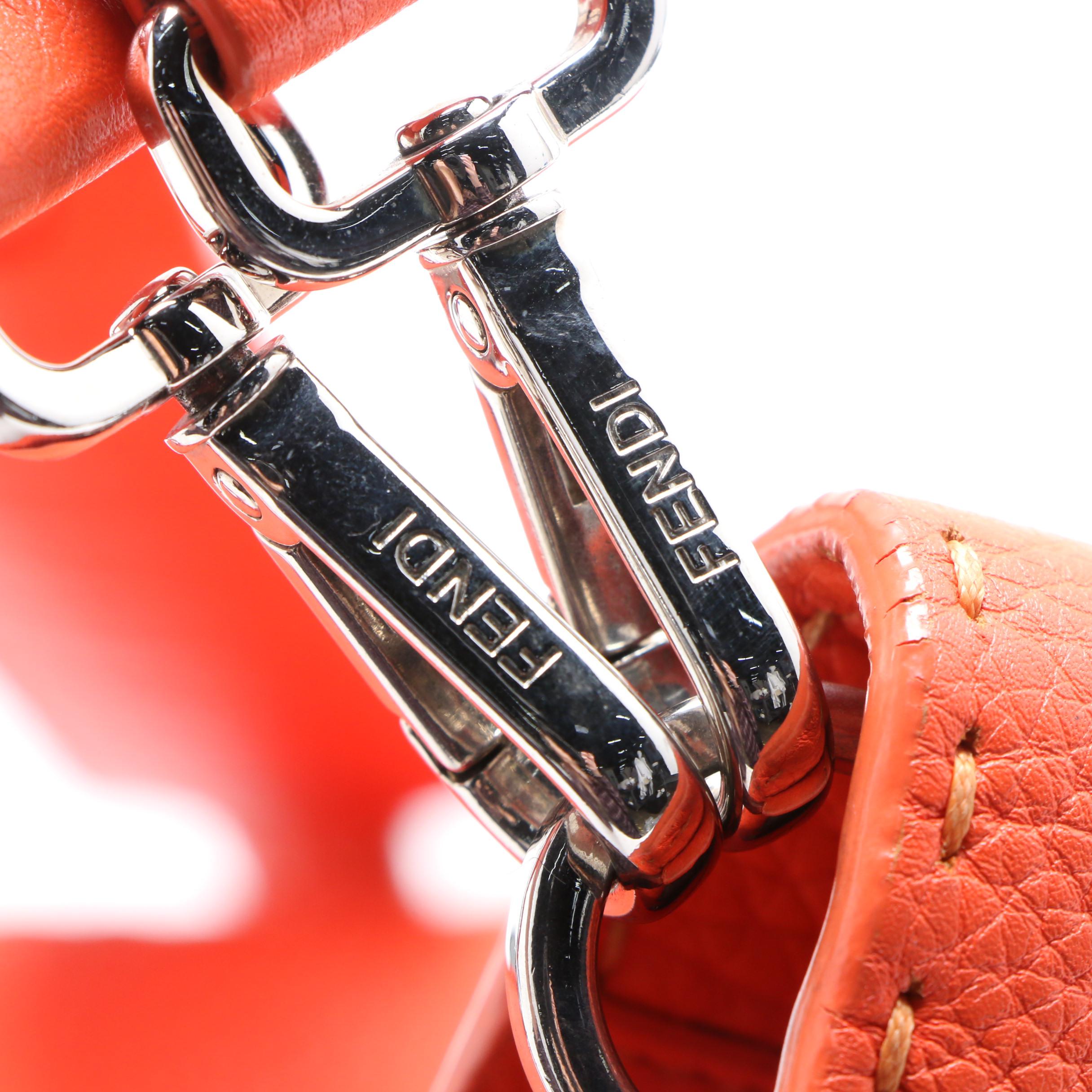 Fendi Selleria Anna Small Orange Leather Bucket Bag with Sterling