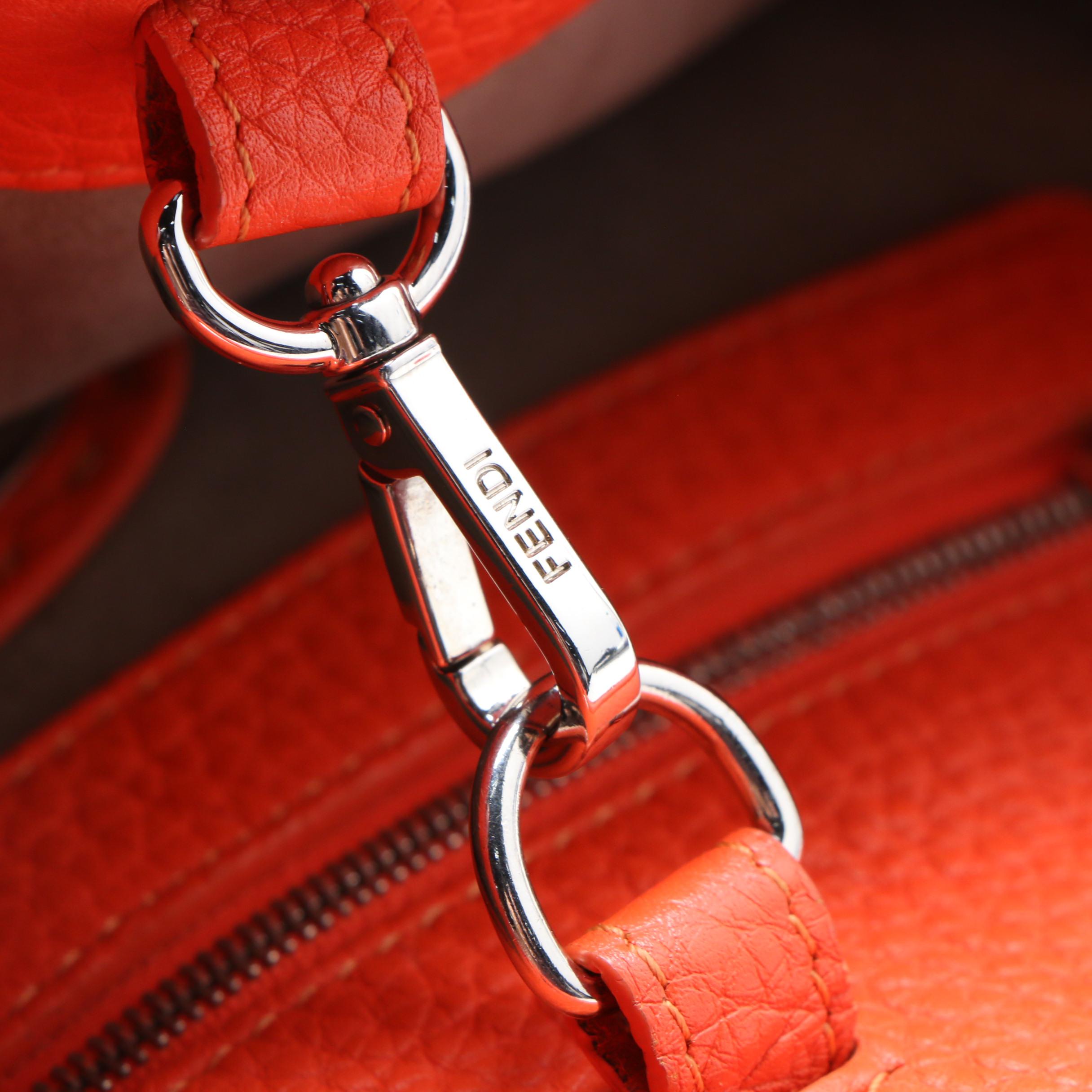 Fendi Selleria Anna Small Orange Leather Bucket Bag with Sterling