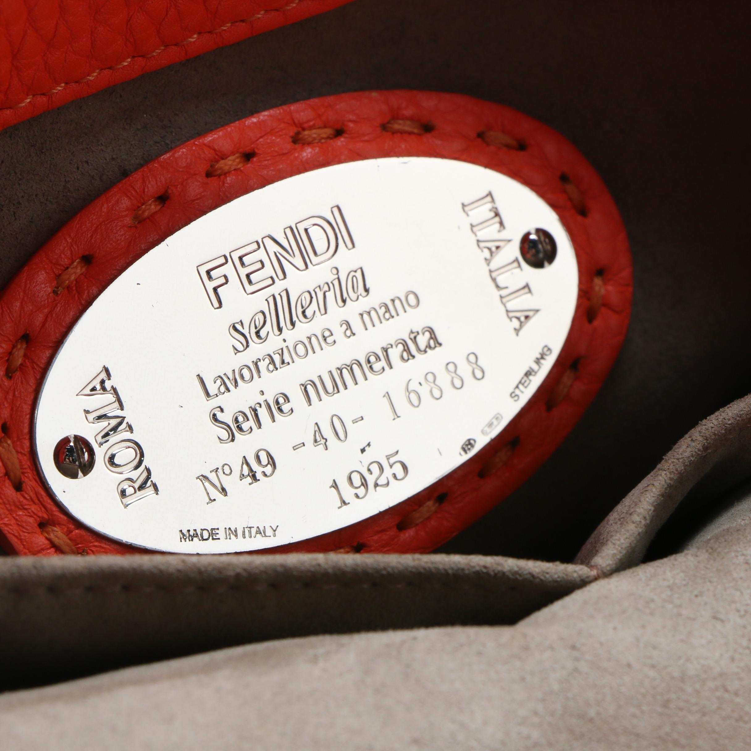 Fendi Selleria Anna Small Orange Leather Bucket Bag with Sterling