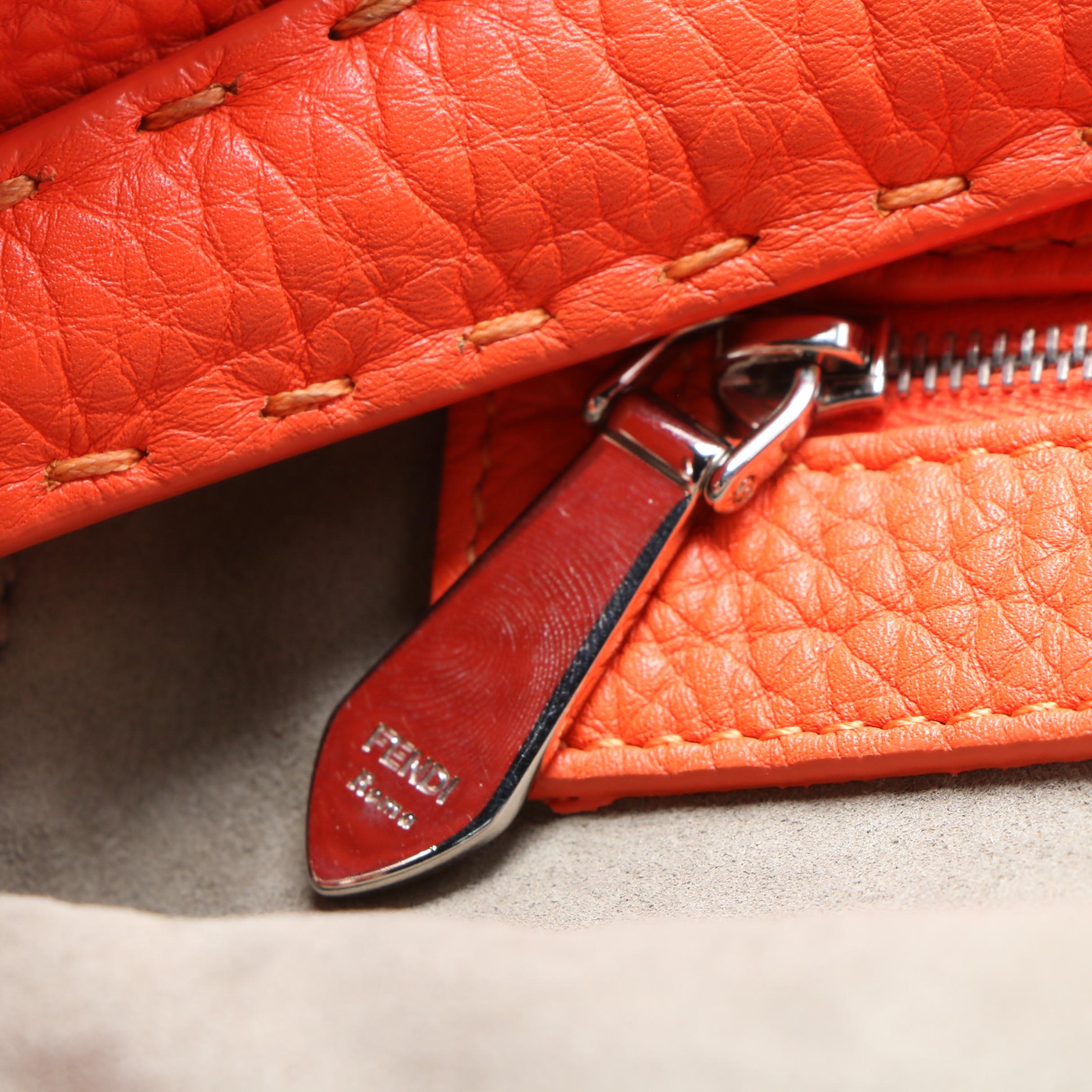 Fendi Selleria Anna Small Orange Leather Bucket Bag with Sterling