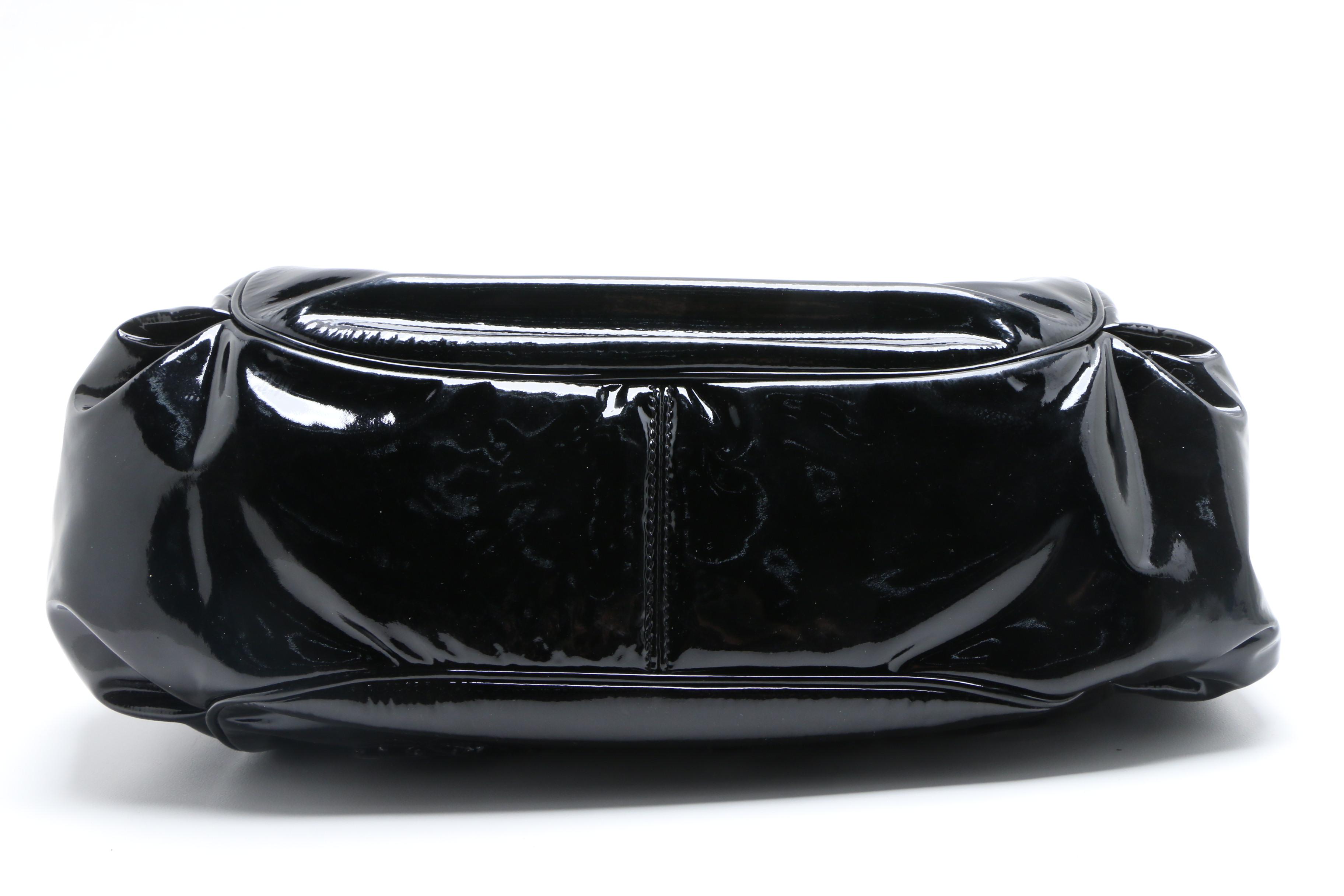 Chanel Black Patent Leather Large Tweed Petals Camellia Accordion Bag