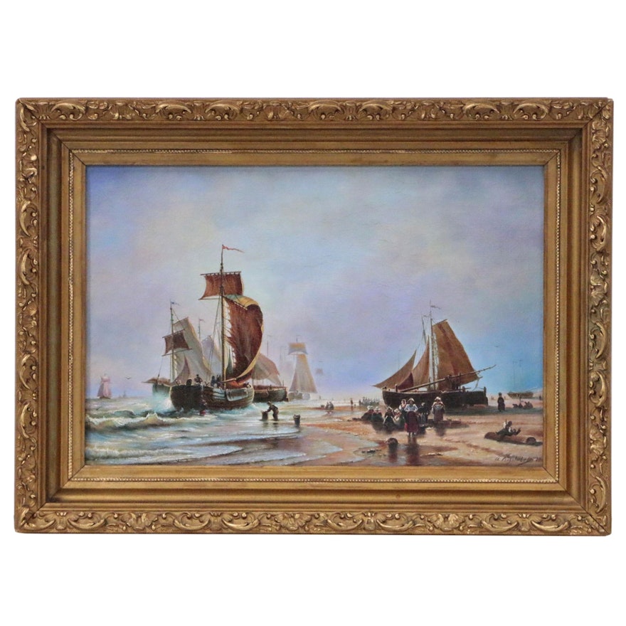 After Alexei Petrovich Bogoliubov Oil Painting of Maritime Scene, 1870