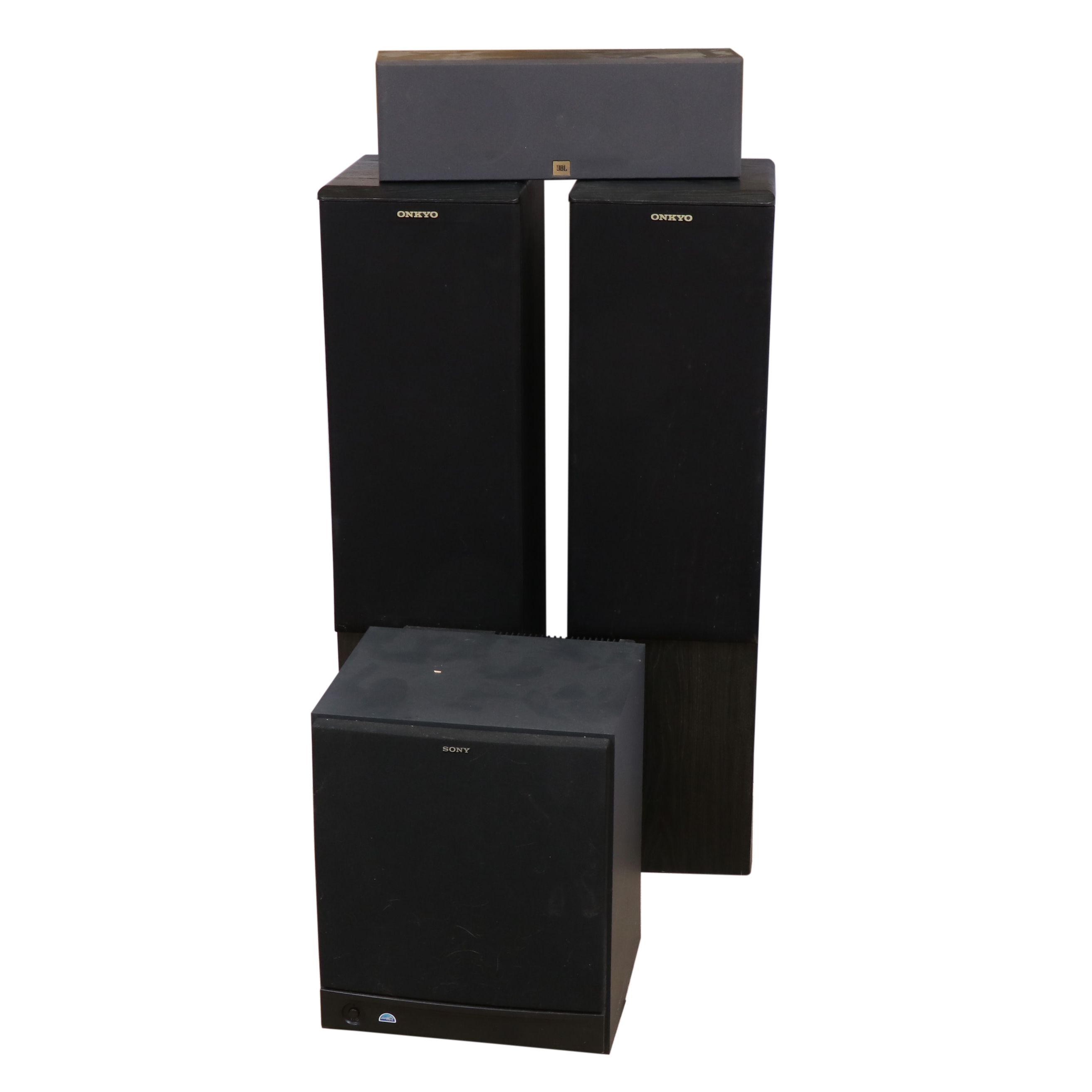 Onkyo Tower Speakers, JBL Speaker and Sony Subwoofer